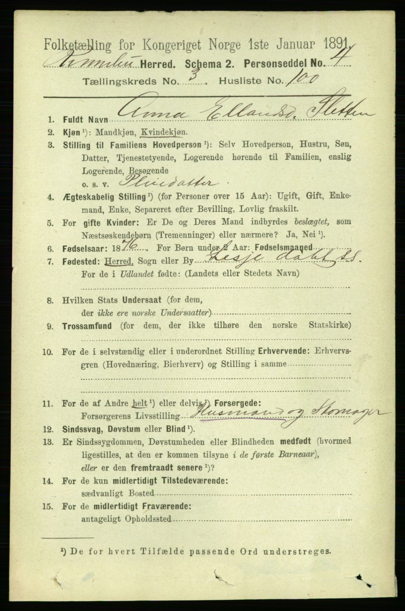 RA, 1891 census for 1635 Rennebu, 1891, p. 1887