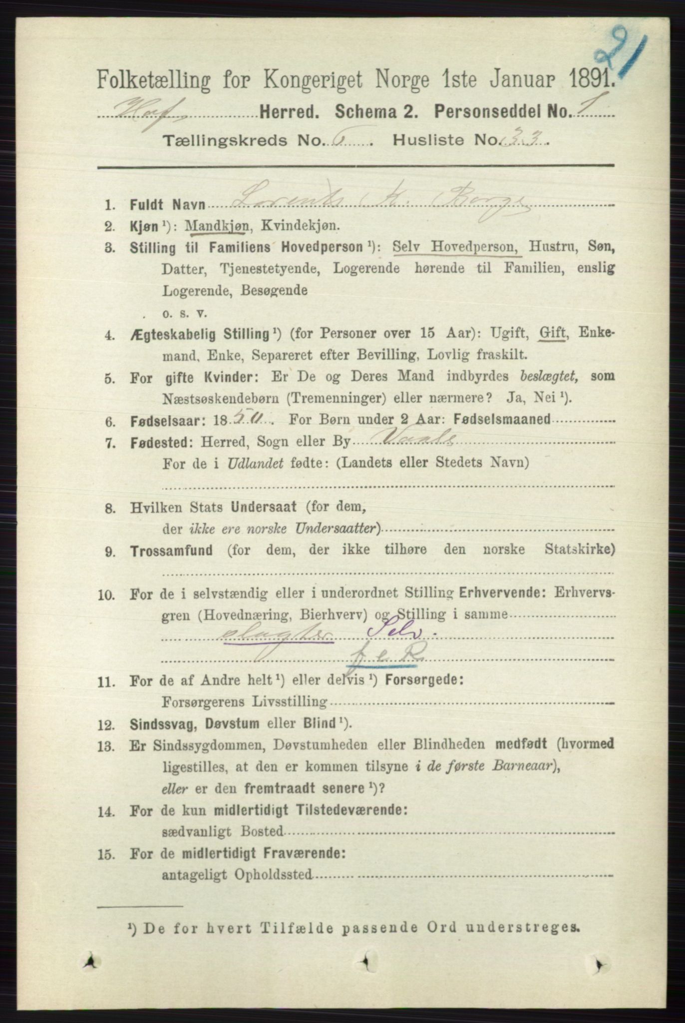 RA, 1891 census for 0714 Hof, 1891, p. 1993