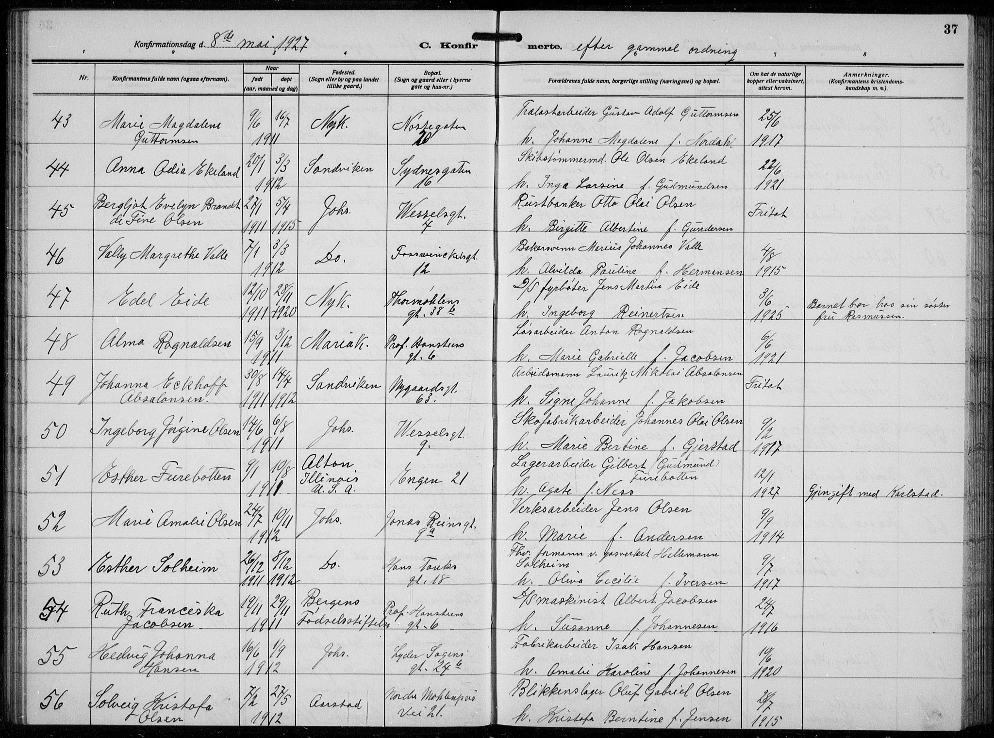 Johanneskirken sokneprestembete, AV/SAB-A-76001/H/Hab: Parish register (copy) no. B  3, 1925-1935, p. 36b-37a