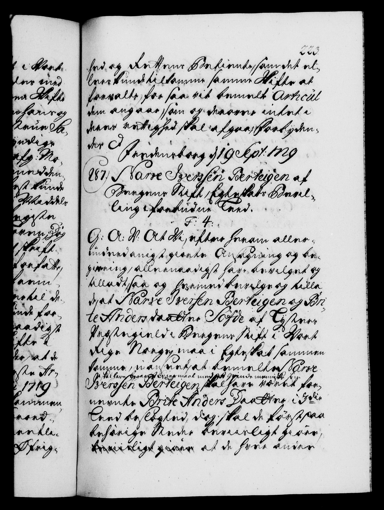 Danske Kanselli 1572-1799, AV/RA-EA-3023/F/Fc/Fca/Fcaa/L0026: Norske registre, 1729-1730, p. 223a