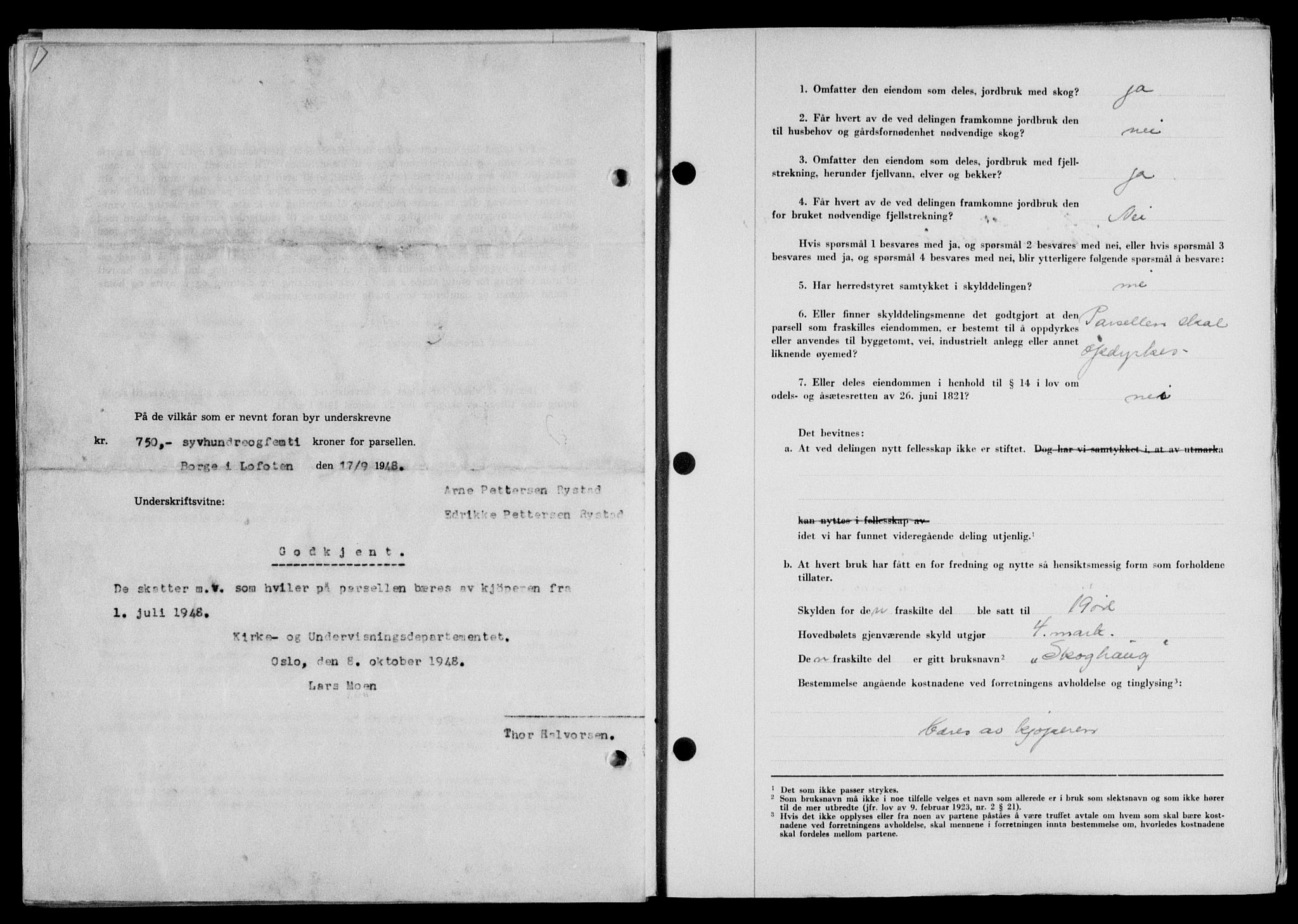 Lofoten sorenskriveri, SAT/A-0017/1/2/2C/L0020a: Mortgage book no. 20a, 1948-1949, Diary no: : 2806/1948