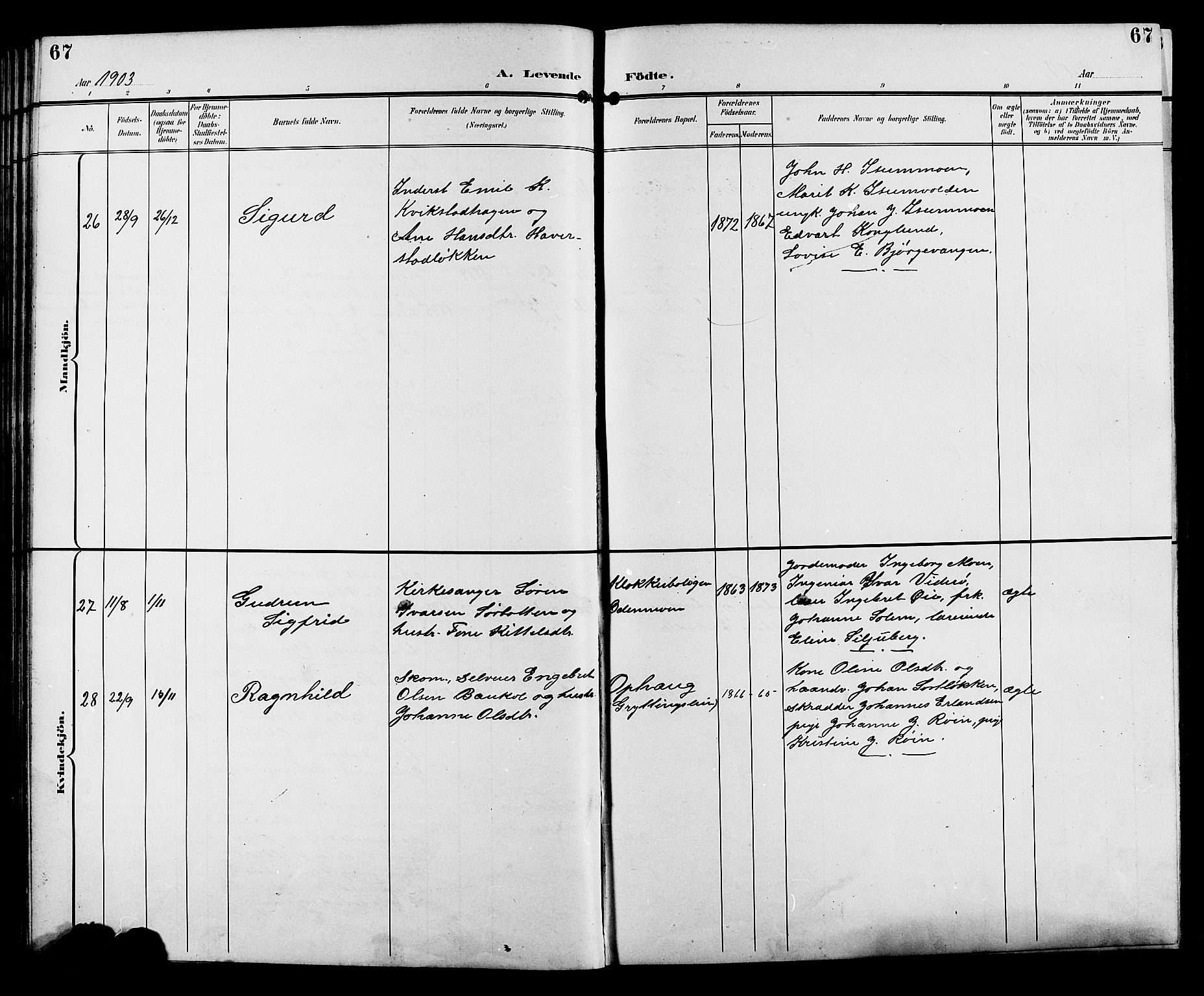 Sør-Fron prestekontor, SAH/PREST-010/H/Ha/Hab/L0004: Parish register (copy) no. 4, 1896-1911, p. 67