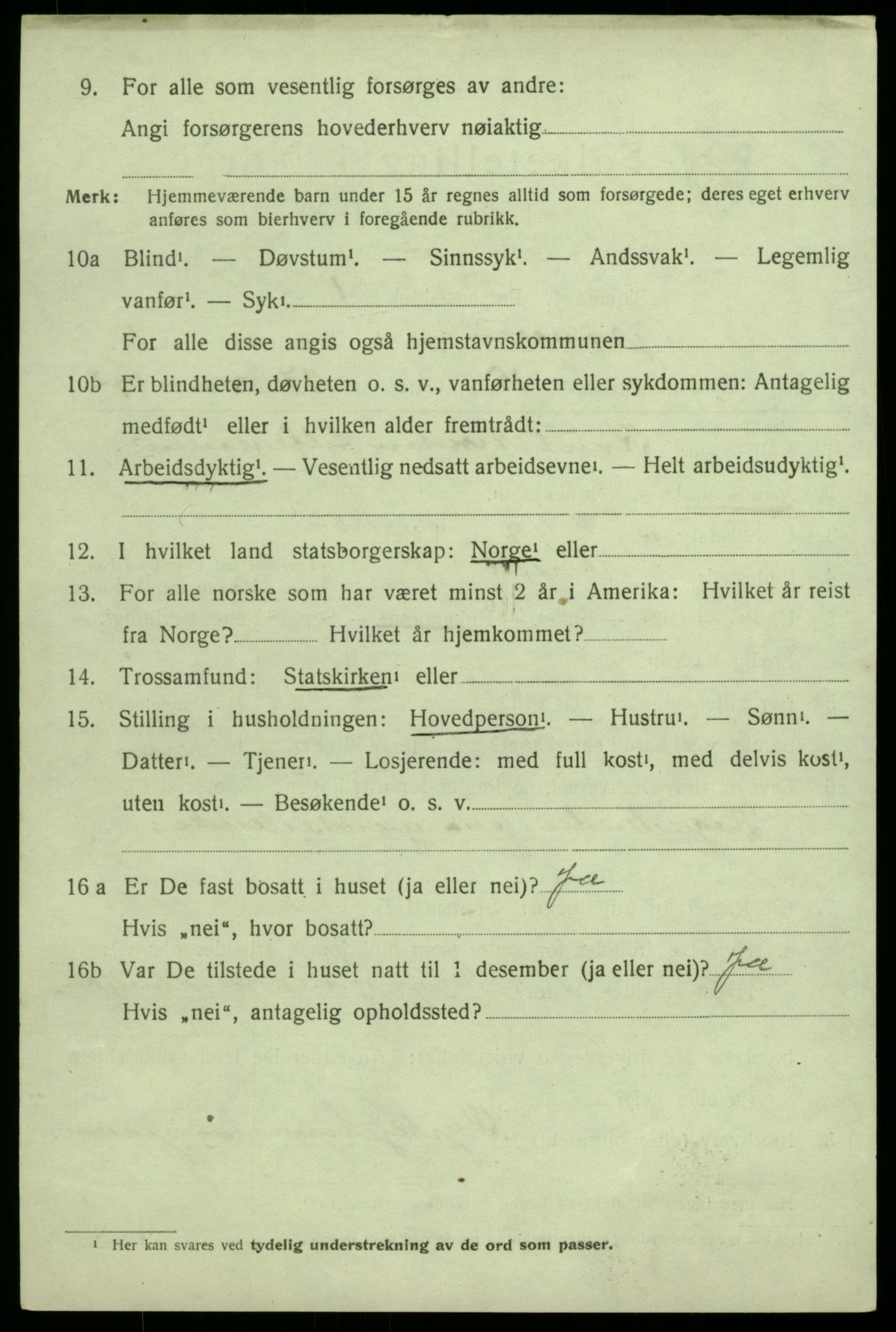 SAB, 1920 census for Granvin, 1920, p. 1307