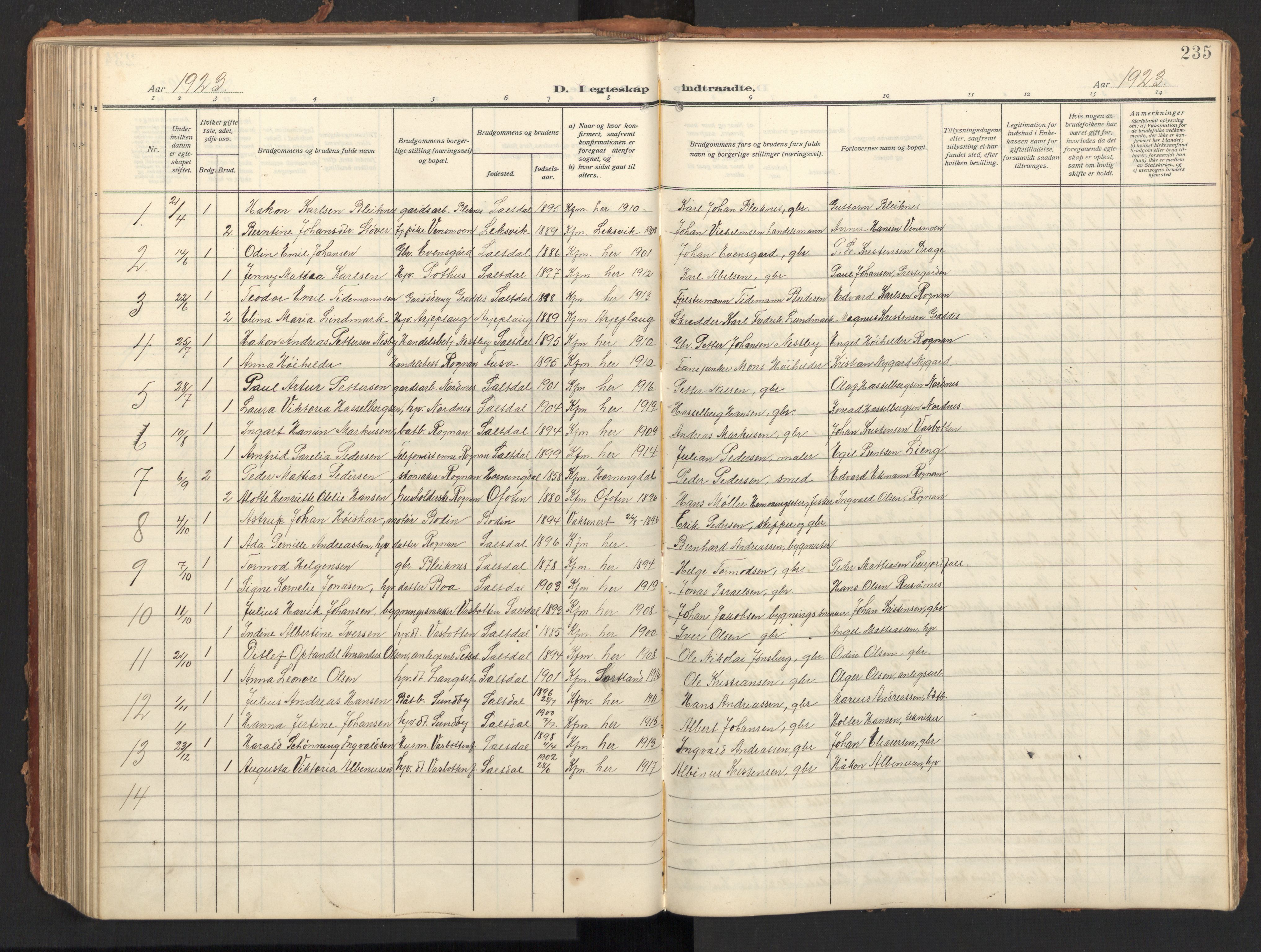 Ministerialprotokoller, klokkerbøker og fødselsregistre - Nordland, AV/SAT-A-1459/847/L0683: Parish register (copy) no. 847C11, 1908-1929, p. 235