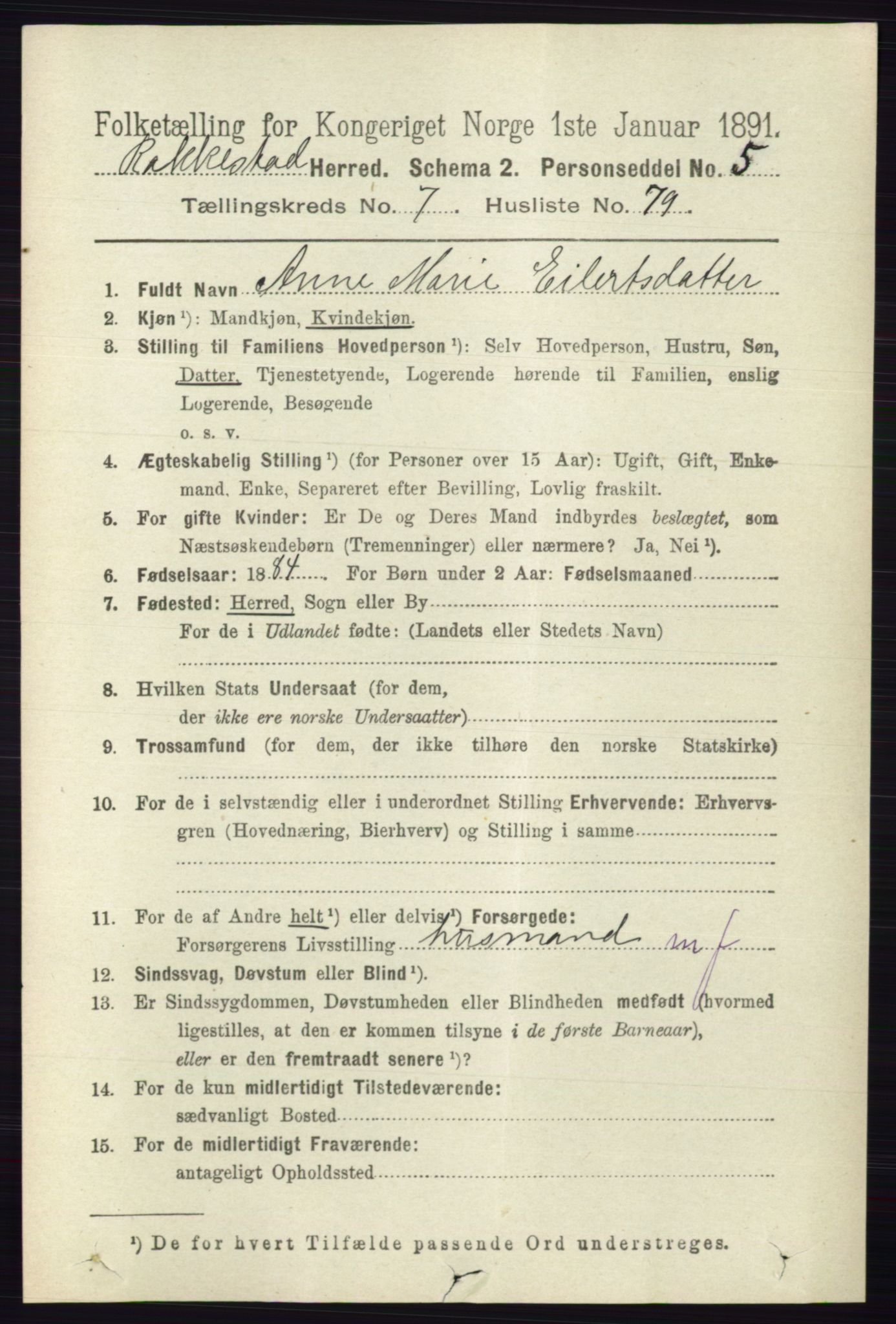 RA, 1891 census for 0128 Rakkestad, 1891, p. 3545