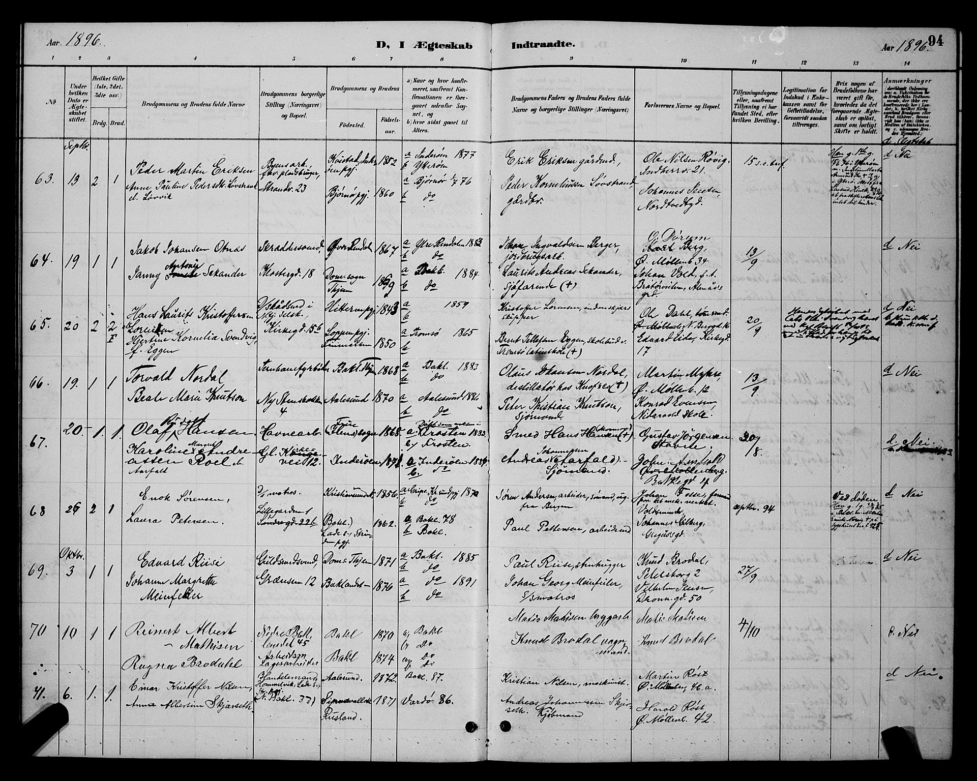 Ministerialprotokoller, klokkerbøker og fødselsregistre - Sør-Trøndelag, AV/SAT-A-1456/604/L0223: Parish register (copy) no. 604C06, 1886-1897, p. 94