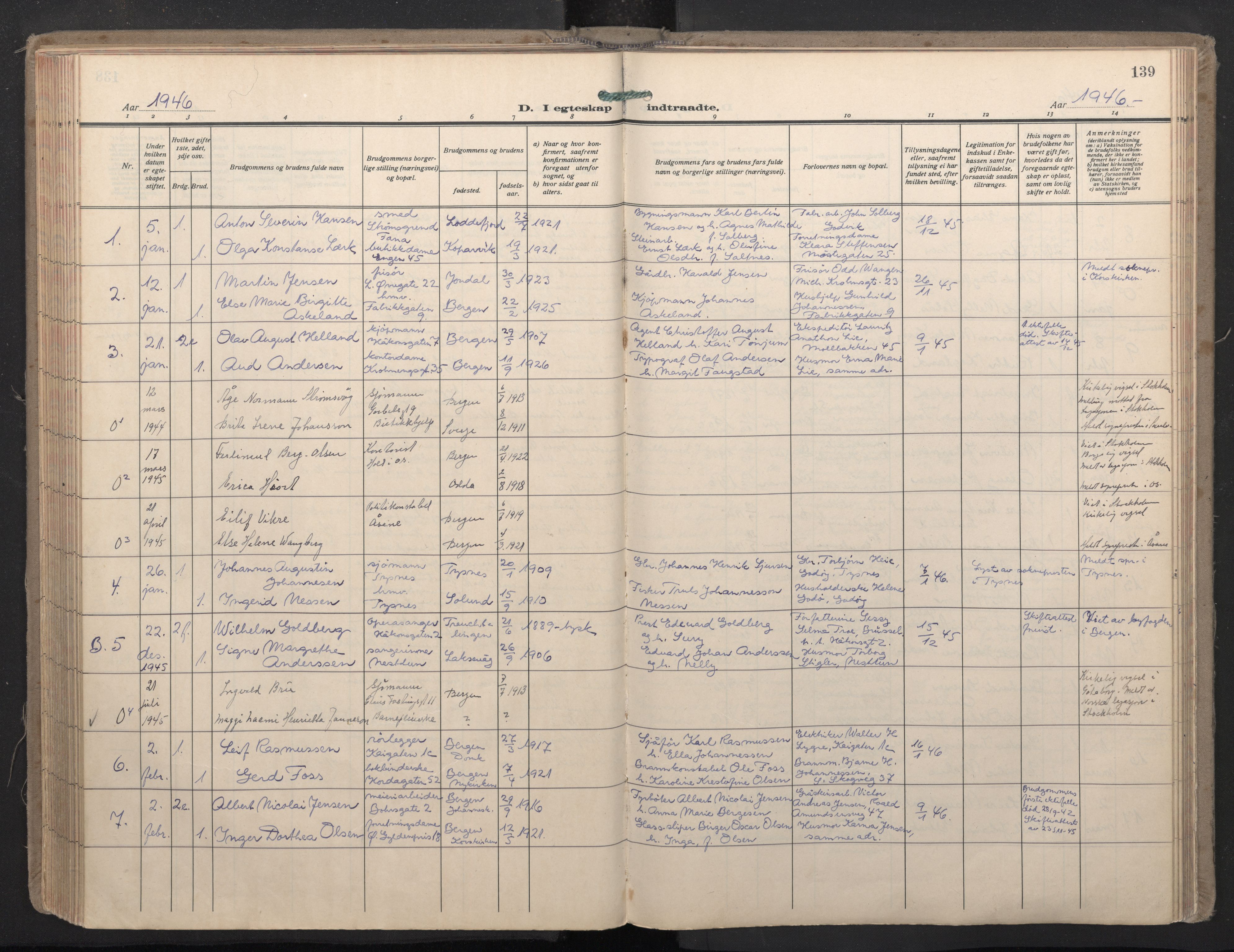 Domkirken sokneprestembete, SAB/A-74801/H/Haa: Parish register (official) no. D 7, 1937-1950, p. 138b-139a