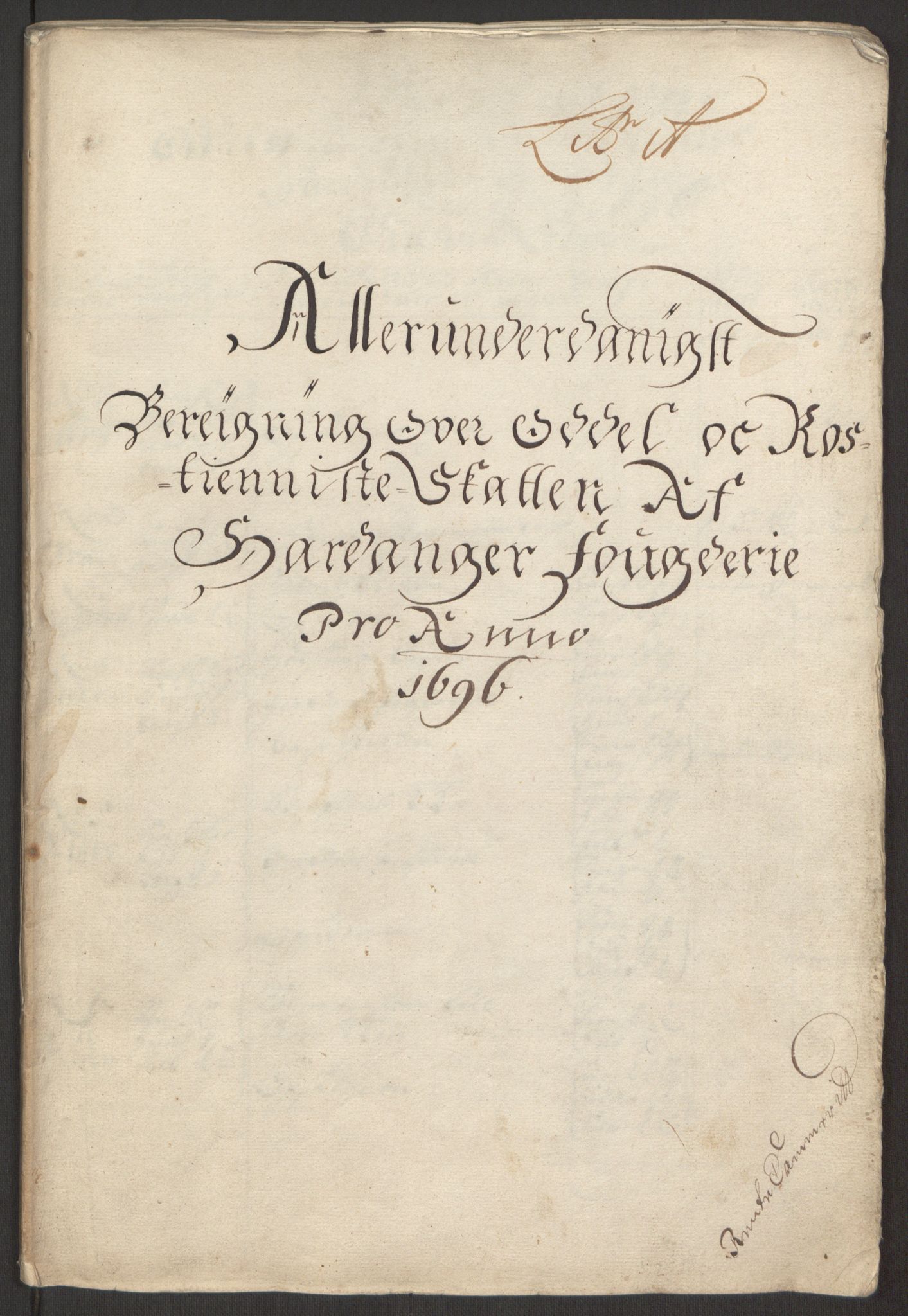 Rentekammeret inntil 1814, Reviderte regnskaper, Fogderegnskap, AV/RA-EA-4092/R48/L2976: Fogderegnskap Sunnhordland og Hardanger, 1695-1696, p. 435