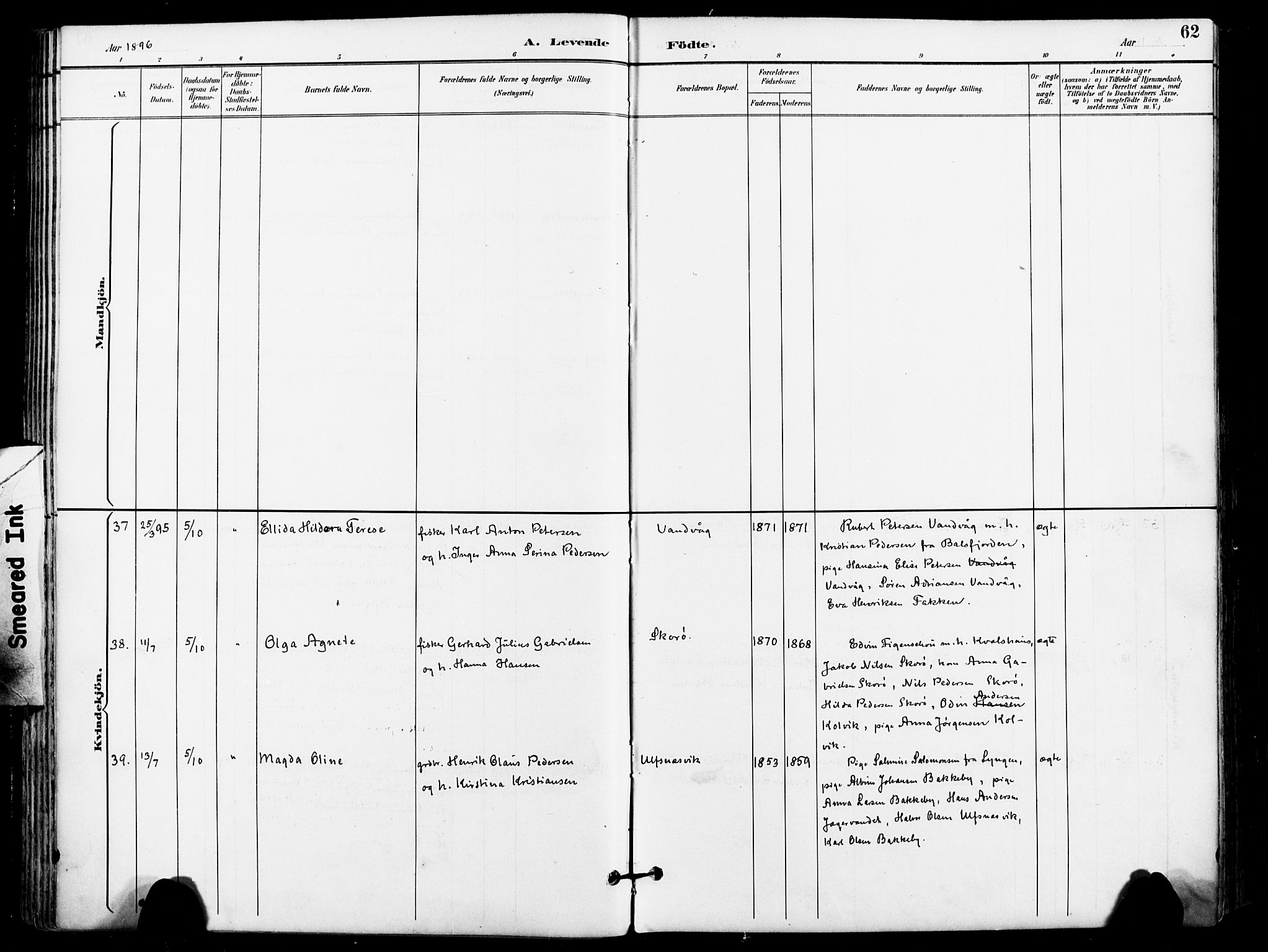 Karlsøy sokneprestembete, SATØ/S-1299/H/Ha/Haa/L0007kirke: Parish register (official) no. 7, 1891-1902, p. 62