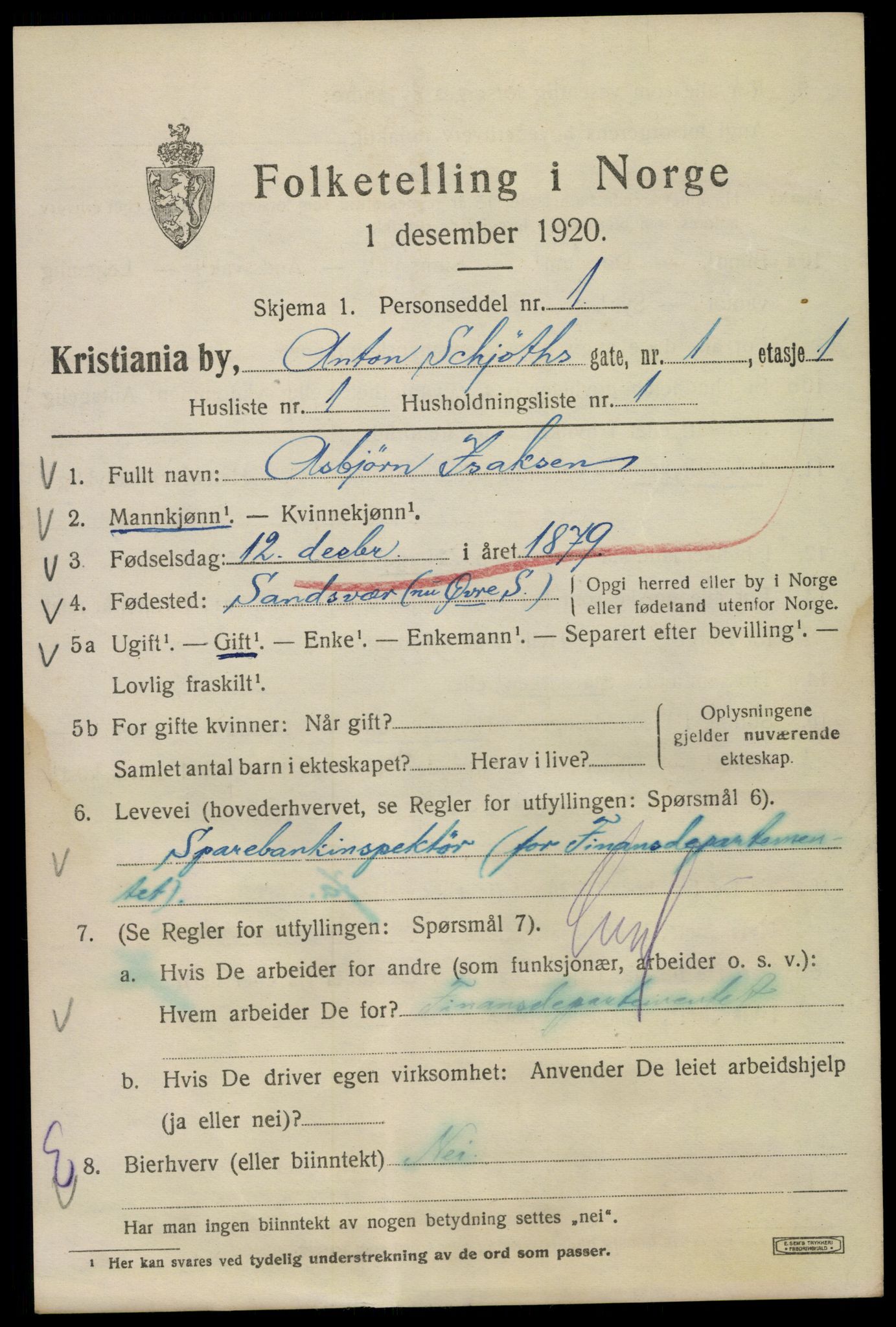 SAO, 1920 census for Kristiania, 1920, p. 141603