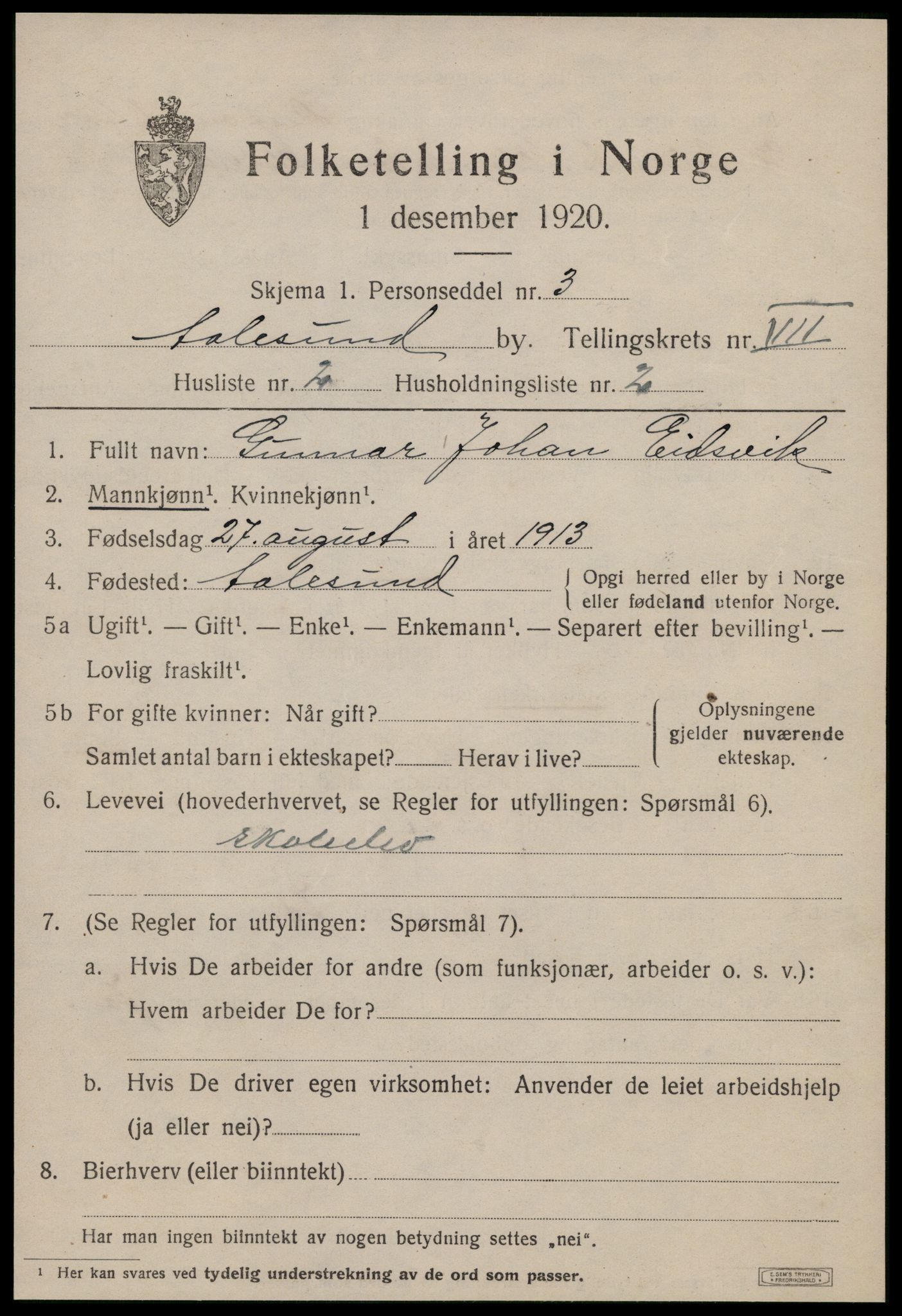 SAT, 1920 census for Ålesund, 1920, p. 19066