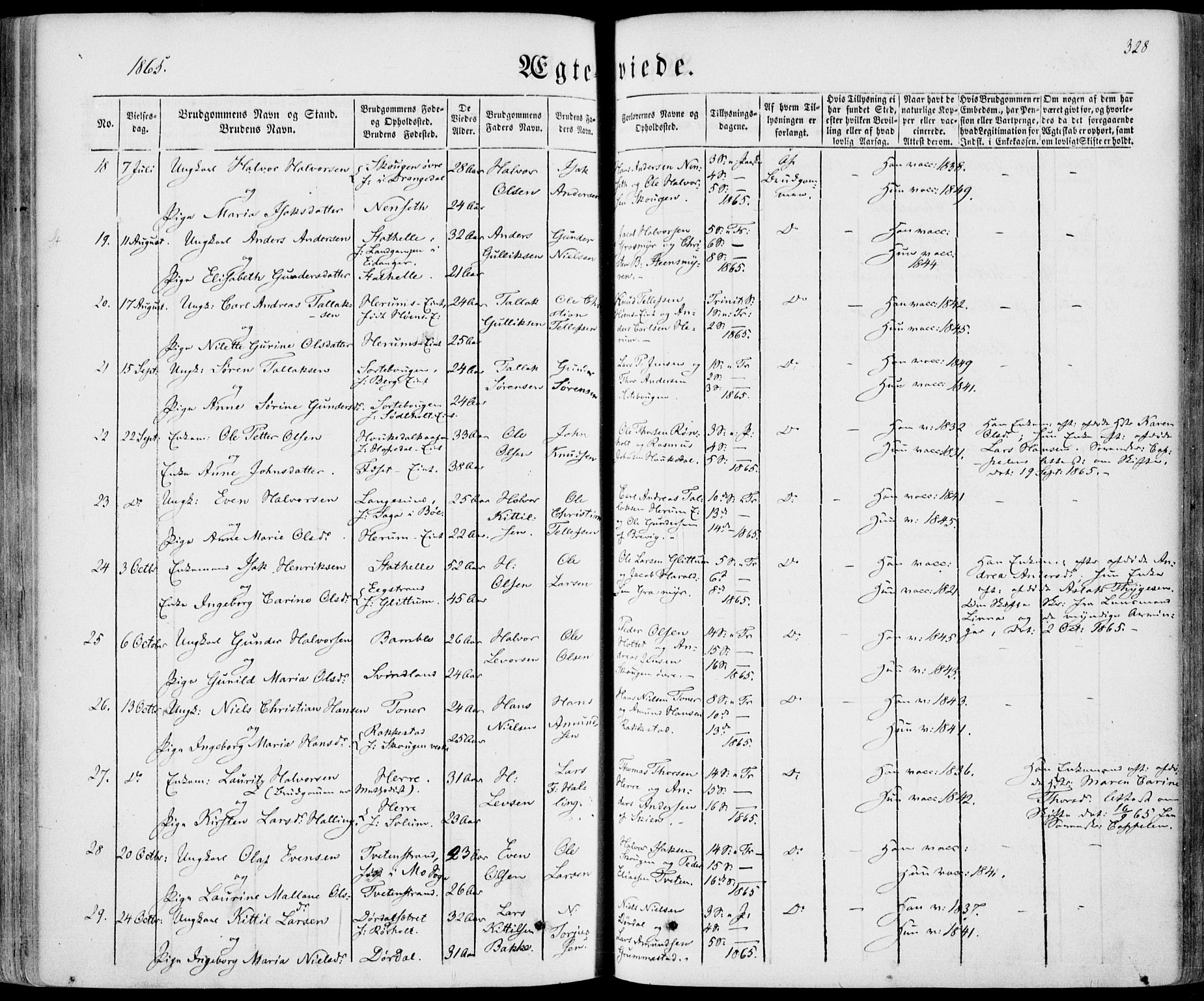 Bamble kirkebøker, SAKO/A-253/F/Fa/L0005: Parish register (official) no. I 5, 1854-1869, p. 328