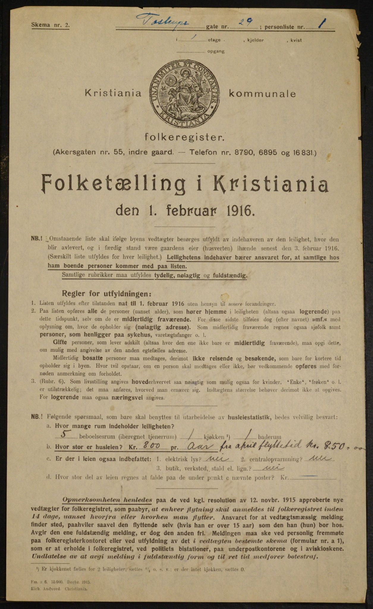 OBA, Municipal Census 1916 for Kristiania, 1916, p. 118517