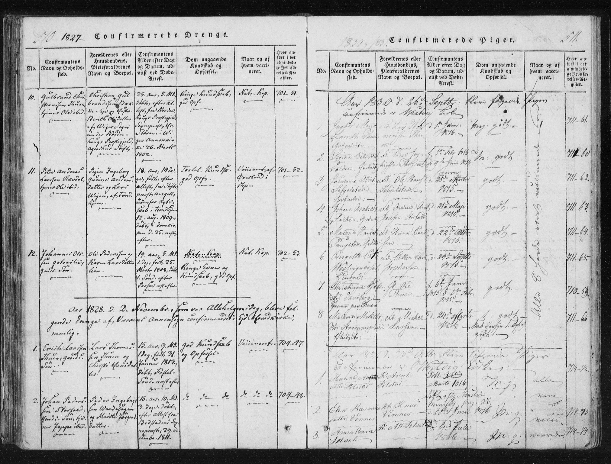 Ministerialprotokoller, klokkerbøker og fødselsregistre - Nord-Trøndelag, SAT/A-1458/744/L0417: Parish register (official) no. 744A01, 1817-1842, p. 510-511