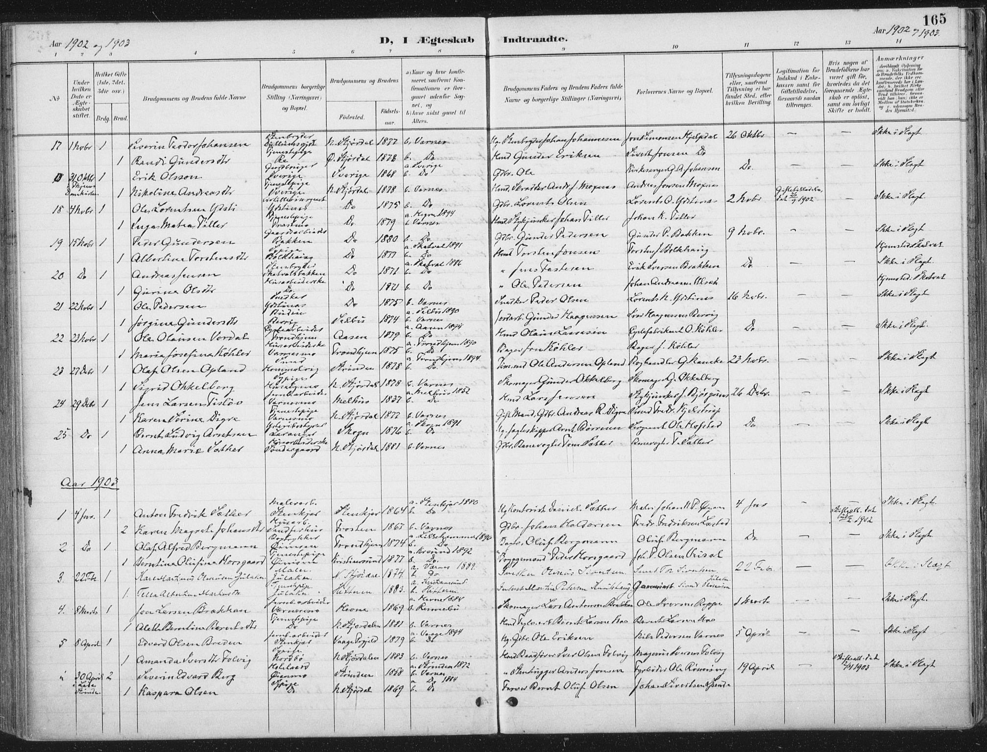 Ministerialprotokoller, klokkerbøker og fødselsregistre - Nord-Trøndelag, SAT/A-1458/709/L0082: Parish register (official) no. 709A22, 1896-1916, p. 165