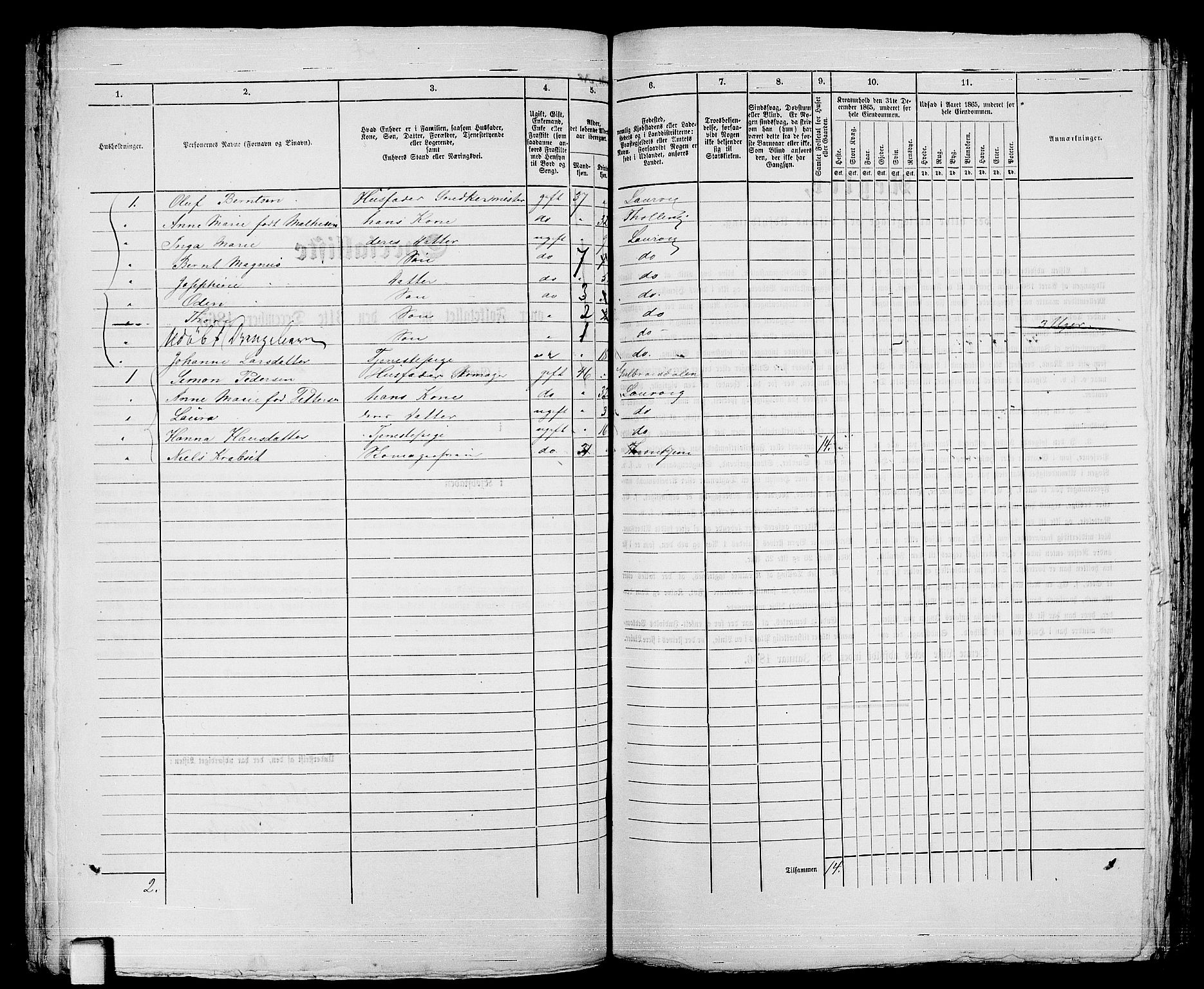 RA, 1865 census for Larvik, 1865, p. 182