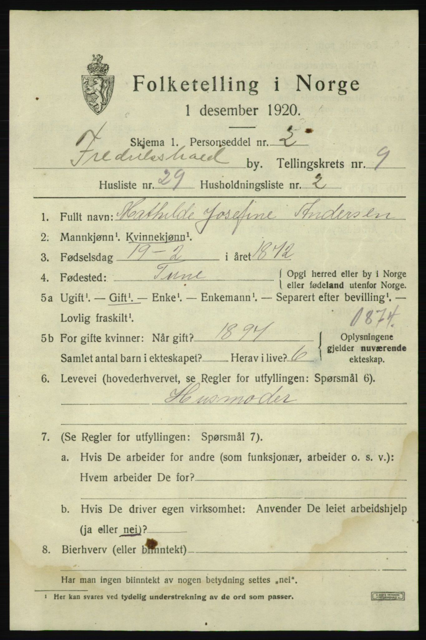 SAO, 1920 census for Fredrikshald, 1920, p. 16481