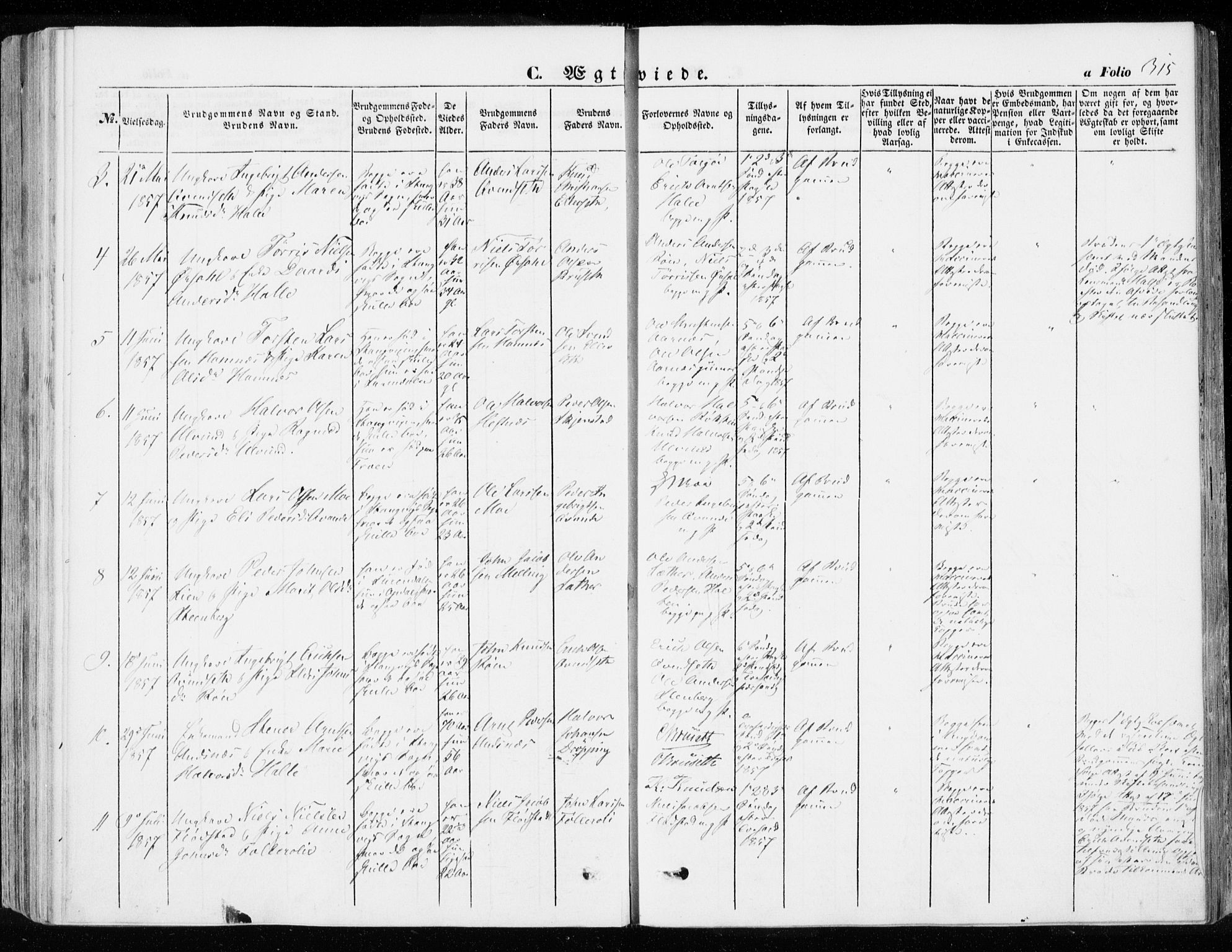 Ministerialprotokoller, klokkerbøker og fødselsregistre - Møre og Romsdal, SAT/A-1454/592/L1026: Parish register (official) no. 592A04, 1849-1867, p. 315