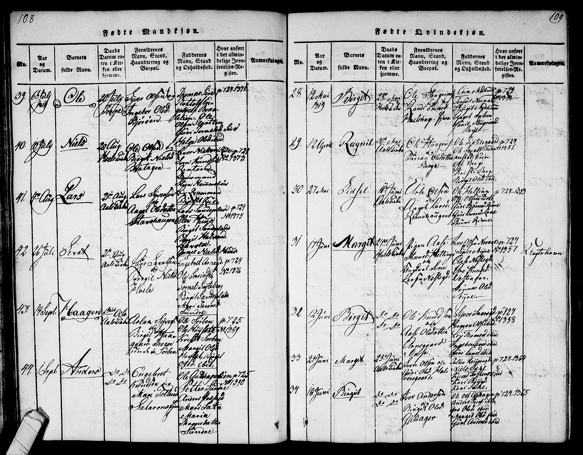 Ål kirkebøker, AV/SAKO-A-249/G/Ga/L0001: Parish register (copy) no. 1, 1815-1829, p. 108-109