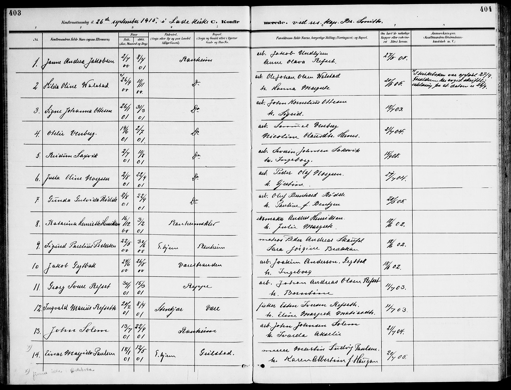 Ministerialprotokoller, klokkerbøker og fødselsregistre - Sør-Trøndelag, SAT/A-1456/607/L0320: Parish register (official) no. 607A04, 1907-1915, p. 403-404