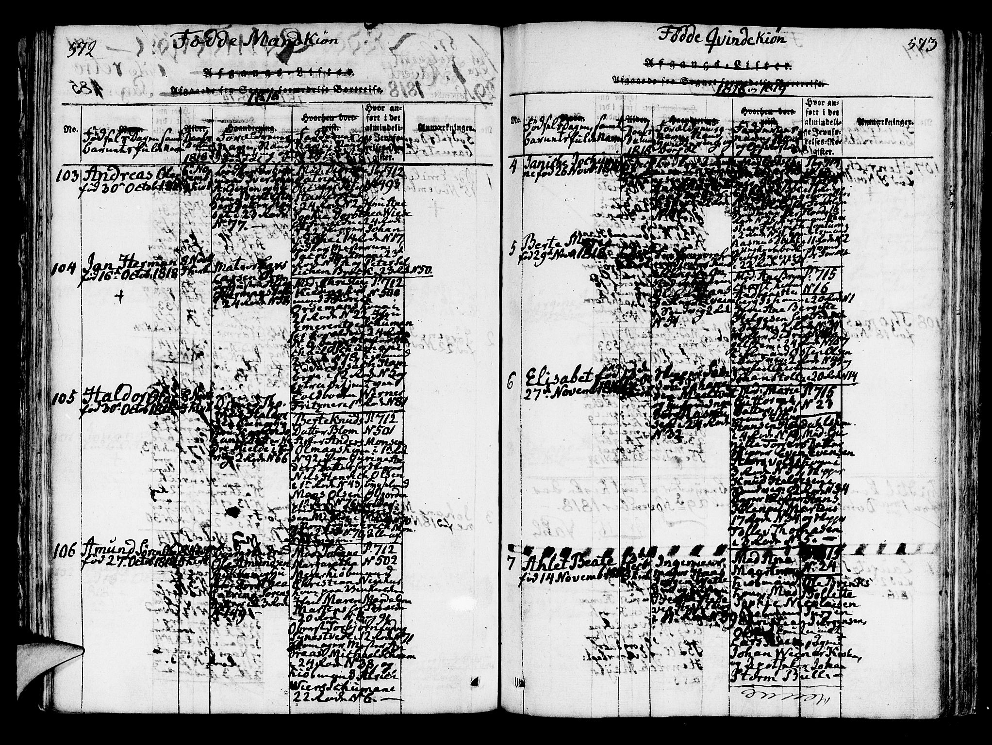 Korskirken sokneprestembete, AV/SAB-A-76101/H/Hab: Parish register (copy) no. A 1b, 1815-1821, p. 572-573