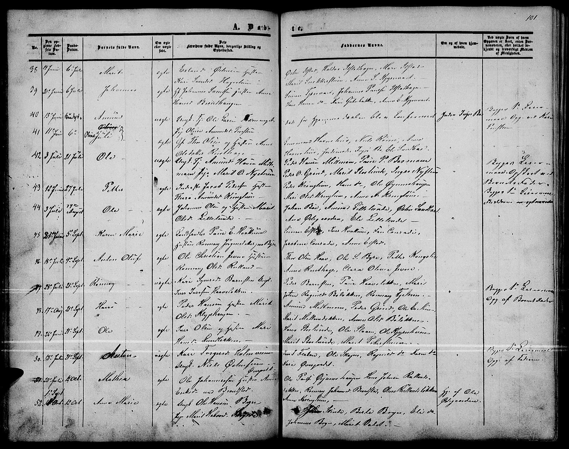 Nord-Fron prestekontor, AV/SAH-PREST-080/H/Ha/Hab/L0001: Parish register (copy) no. 1, 1851-1883, p. 101