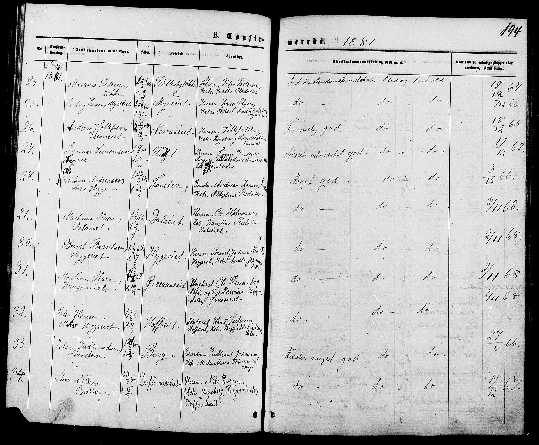 Biri prestekontor, AV/SAH-PREST-096/H/Ha/Haa/L0006: Parish register (official) no. 6, 1877-1886, p. 194