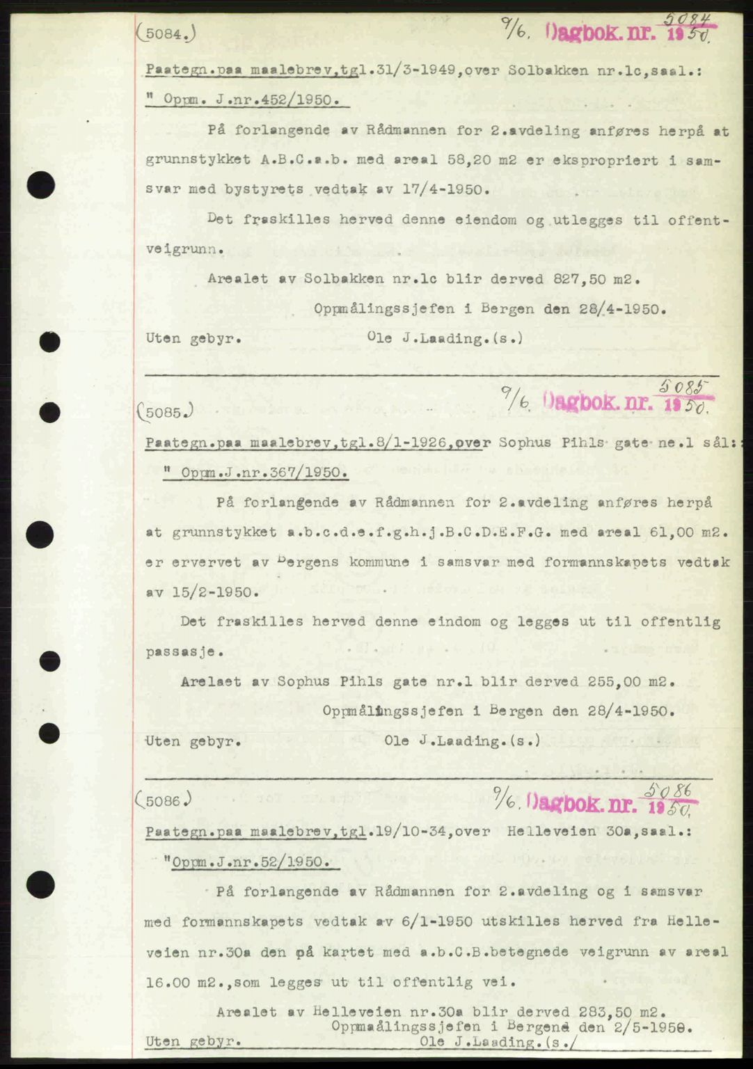 Byfogd og Byskriver i Bergen, AV/SAB-A-3401/03/03Bc/L0033: Mortgage book no. A26-27, 1950-1950, Diary no: : 5136/1950