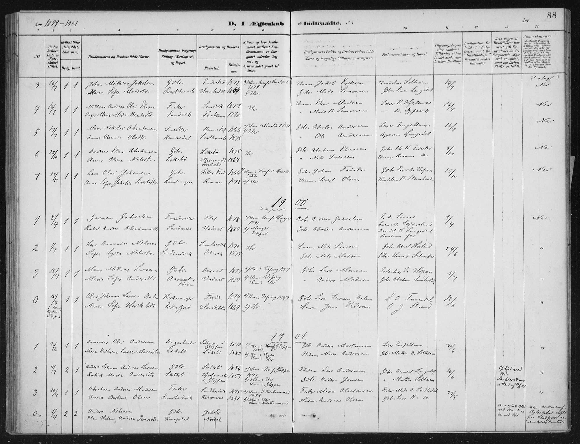 Kinn sokneprestembete, AV/SAB-A-80801/H/Haa/Haae/L0001: Parish register (official) no. E 1, 1890-1916, p. 88