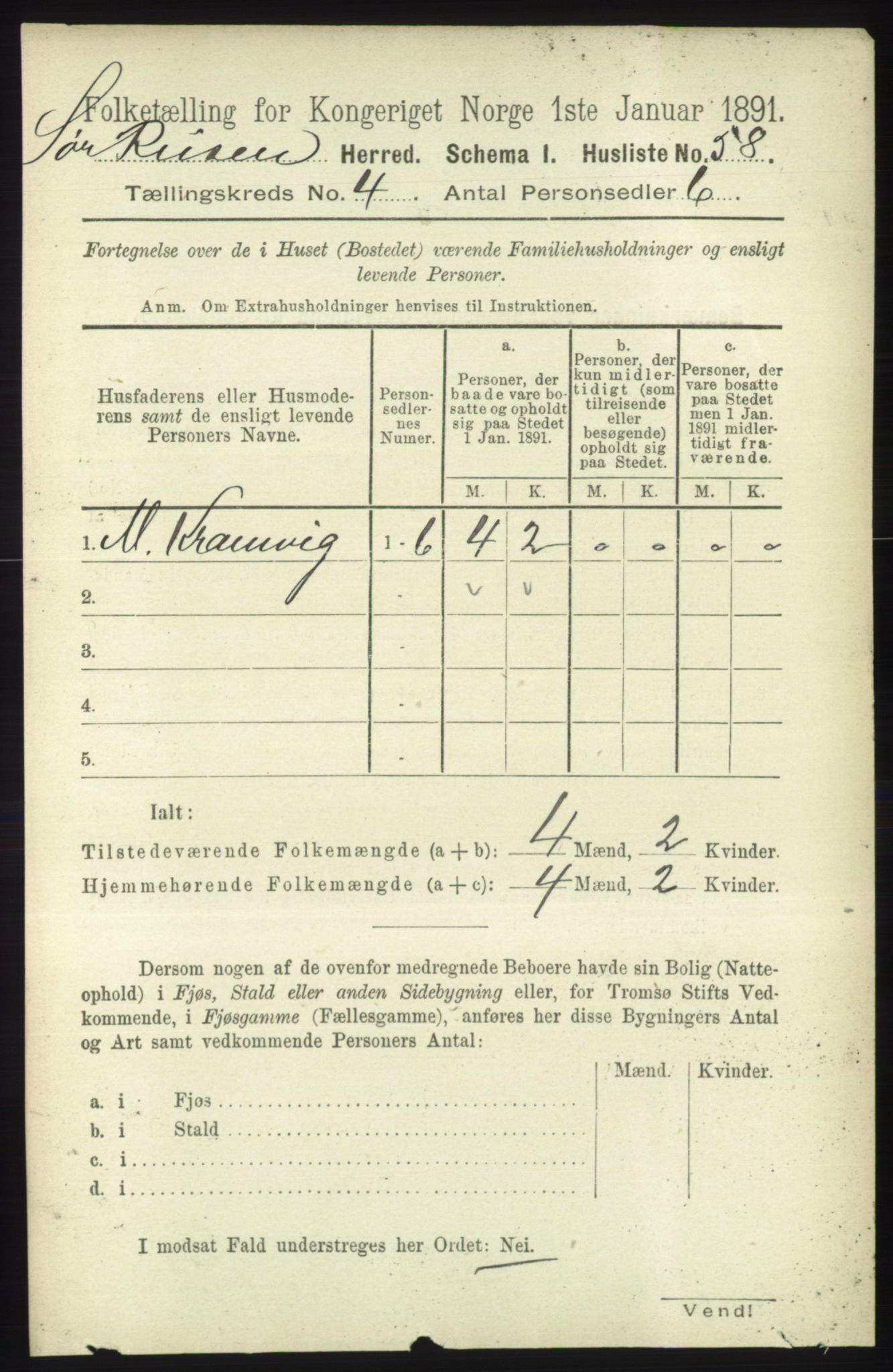 RA, 1891 census for 1925 Sørreisa, 1891, p. 1068