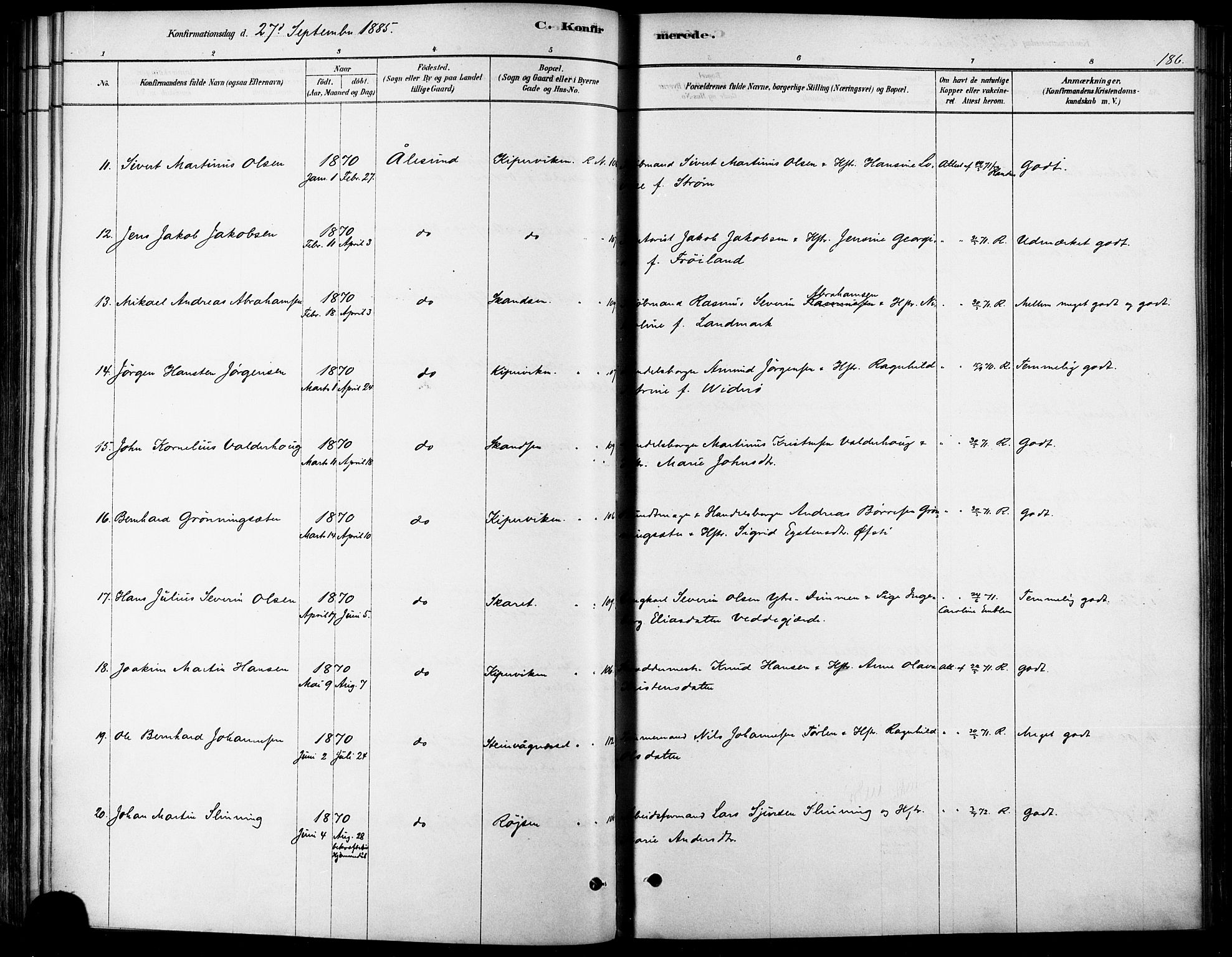 Ministerialprotokoller, klokkerbøker og fødselsregistre - Møre og Romsdal, AV/SAT-A-1454/529/L0454: Parish register (official) no. 529A04, 1878-1885, p. 186