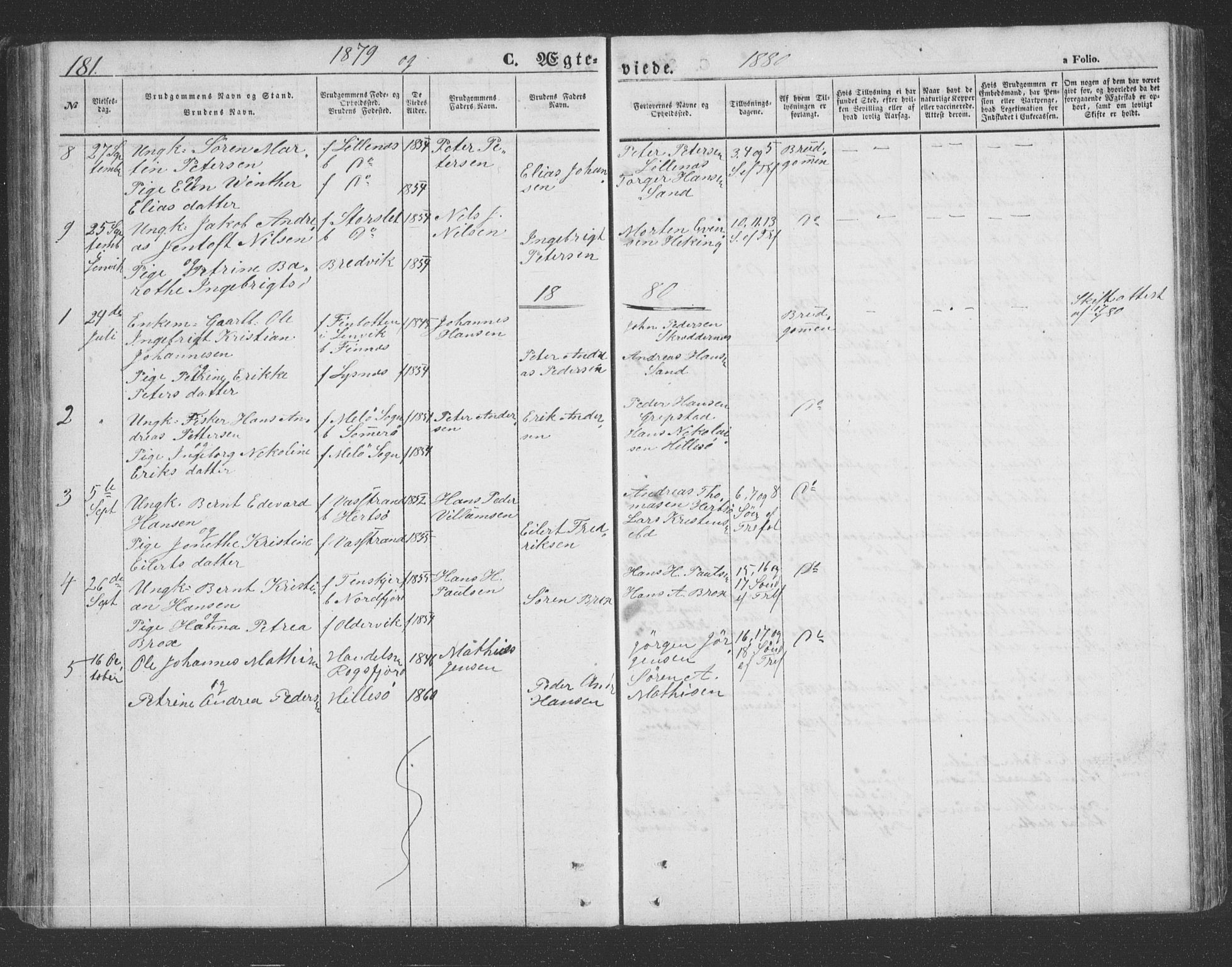 Lenvik sokneprestembete, AV/SATØ-S-1310/H/Ha/Hab/L0020klokker: Parish register (copy) no. 20, 1855-1883, p. 181