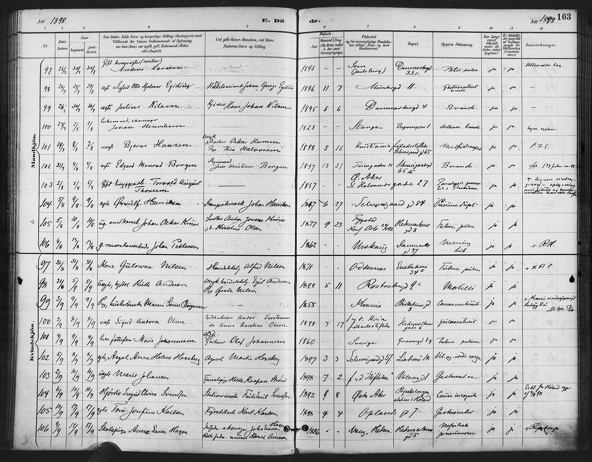 Gamlebyen prestekontor Kirkebøker, SAO/A-10884/F/Fa/L0009: Parish register (official) no. 9, 1888-1909, p. 163