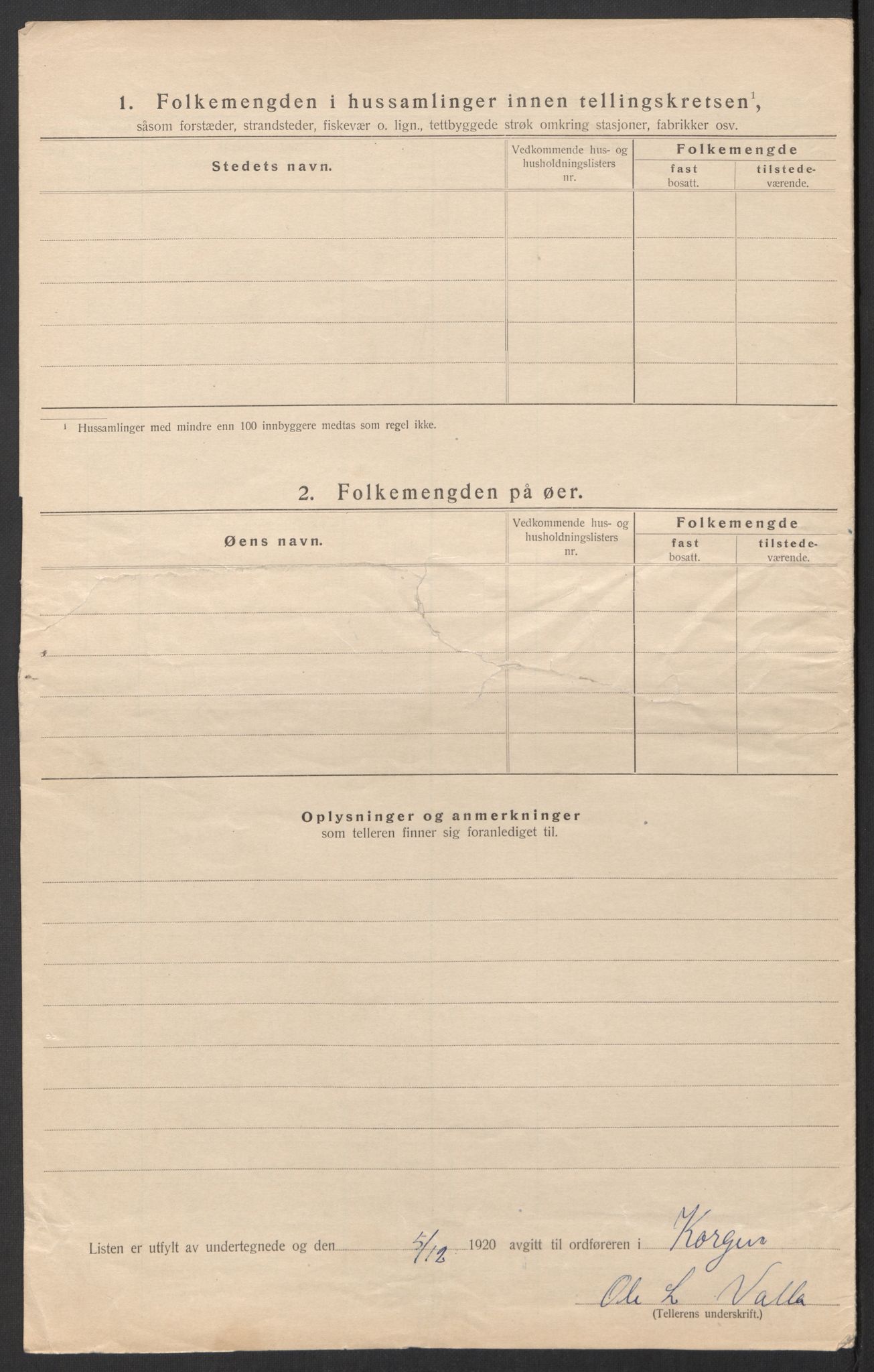 SAT, 1920 census for Korgen, 1920, p. 8