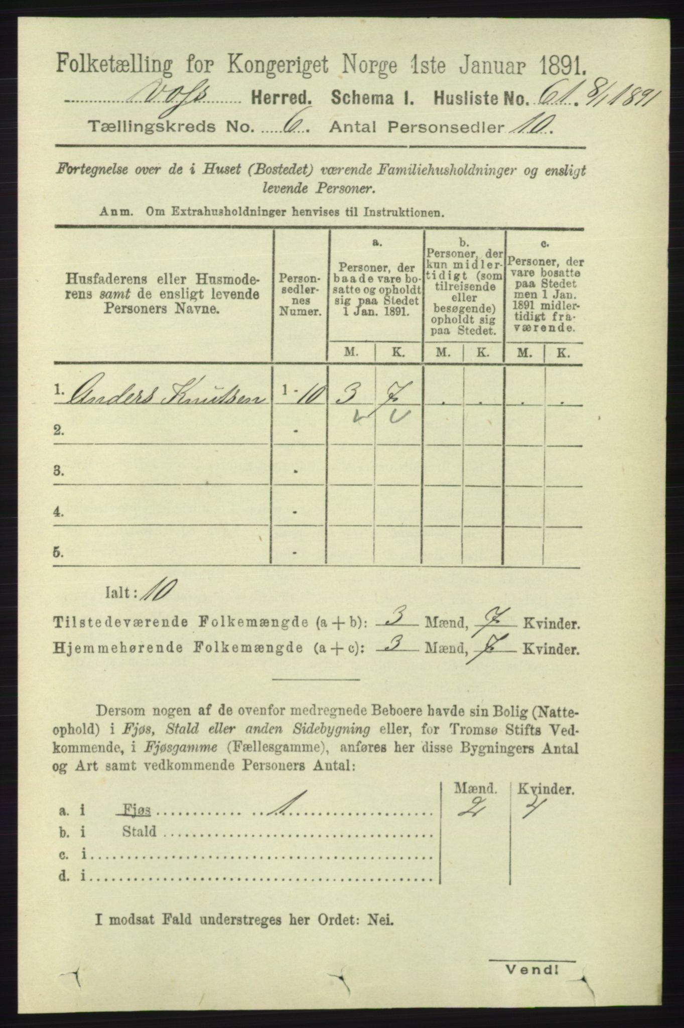 RA, 1891 census for 1235 Voss, 1891, p. 3278