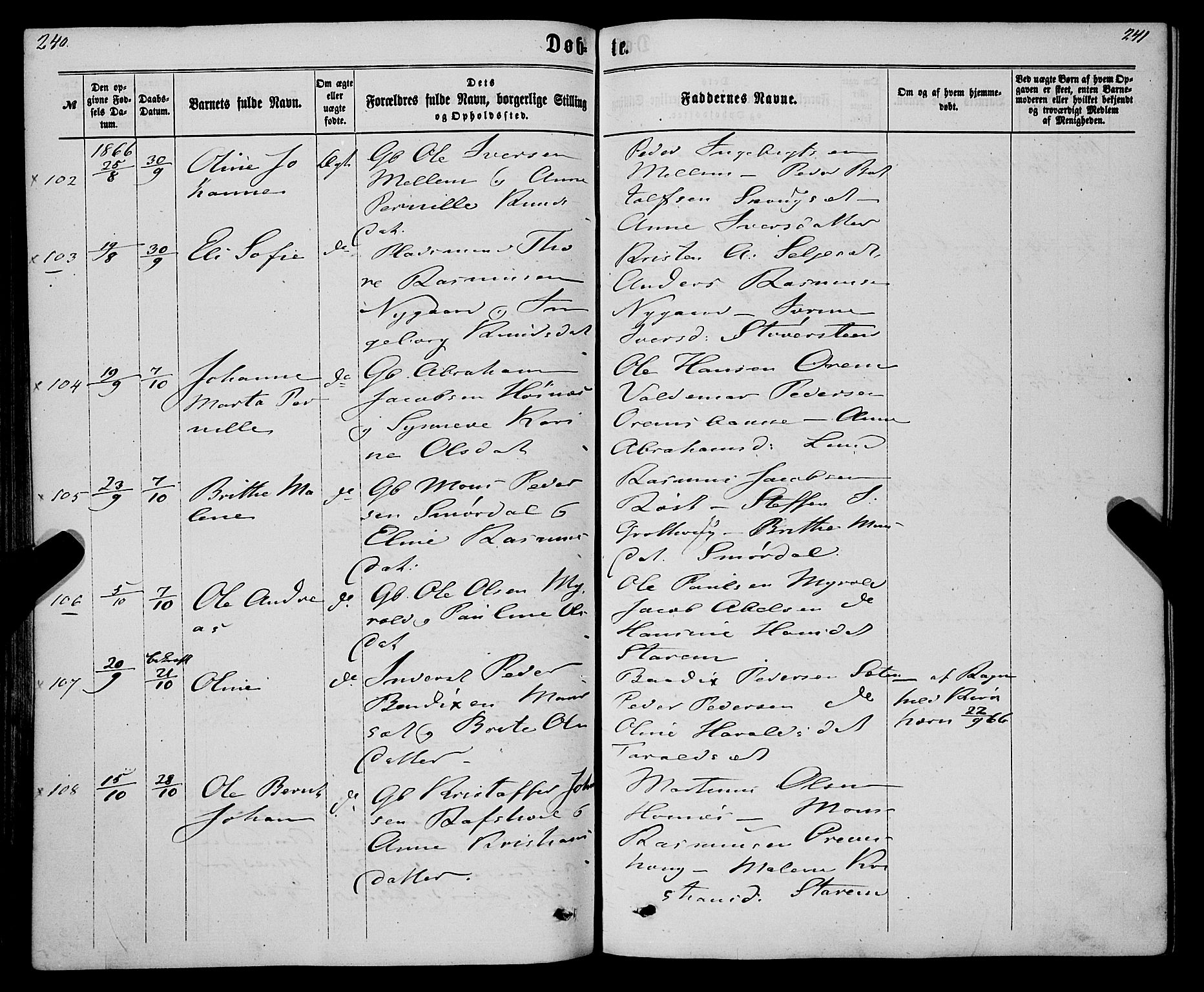 Eid sokneprestembete, AV/SAB-A-82301/H/Haa/Haaa/L0009: Parish register (official) no. A 9, 1861-1868, p. 240-241