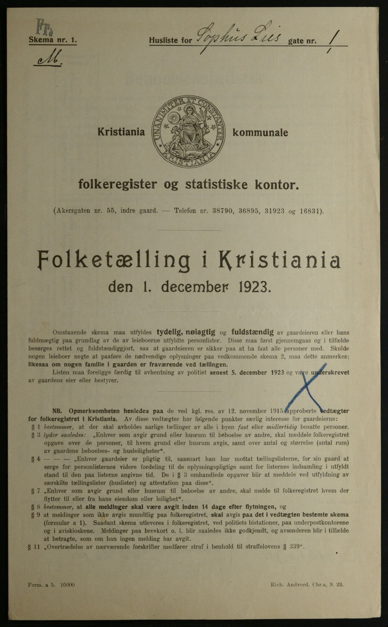OBA, Municipal Census 1923 for Kristiania, 1923, p. 109954