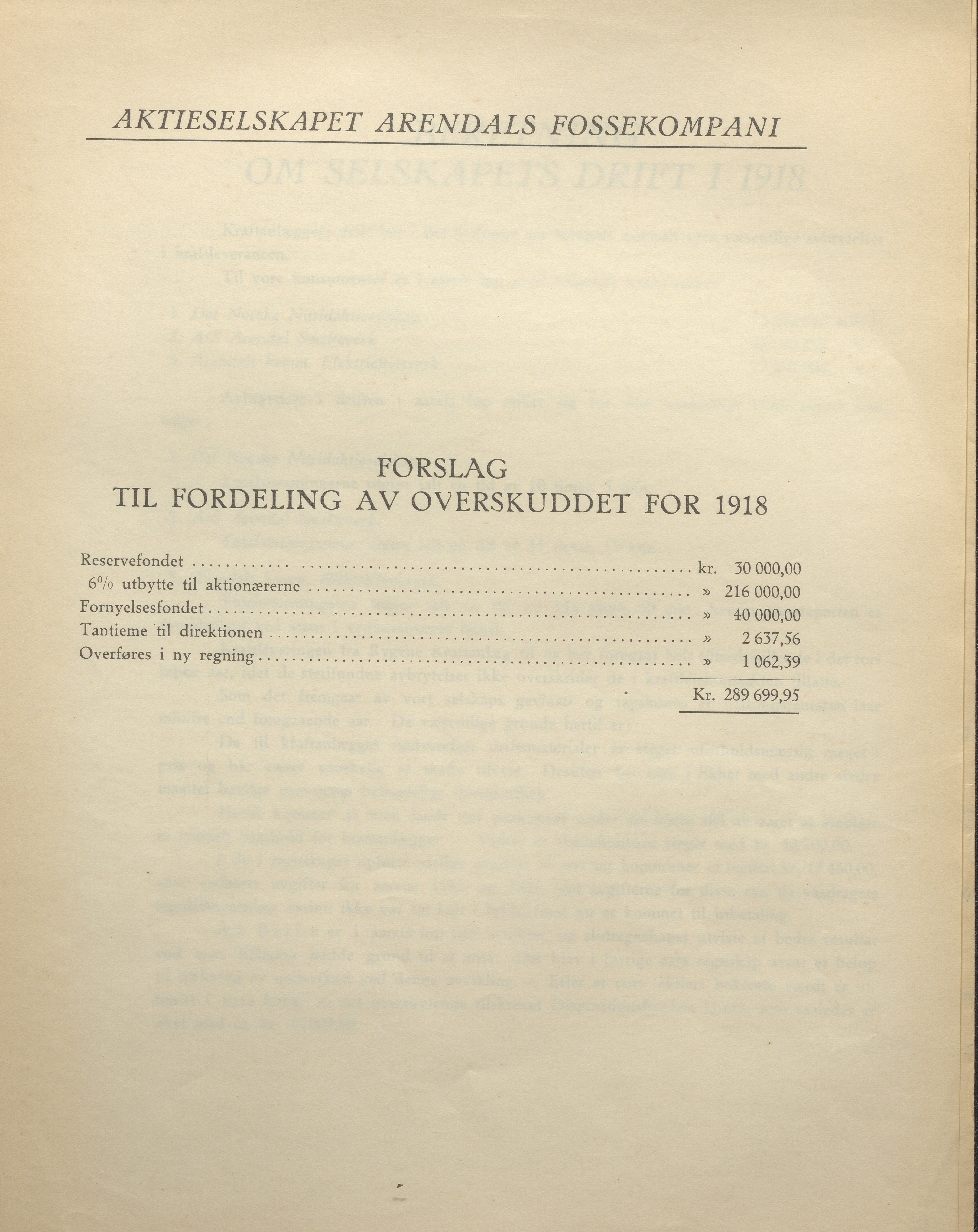 Arendals Fossekompani, AAKS/PA-2413/X/X01/L0001/0007: Beretninger, regnskap, balansekonto, gevinst- og tapskonto / Gevinst- og tapskonto og balansekonto samt beretning om selskapets drift 1917 - 1918, 1917-1918, p. 6