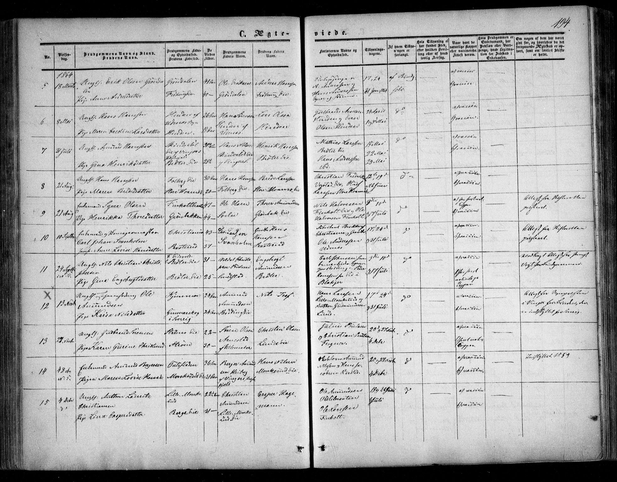 Nes prestekontor Kirkebøker, SAO/A-10410/F/Fc/L0001: Parish register (official) no. III 1, 1859-1882, p. 194