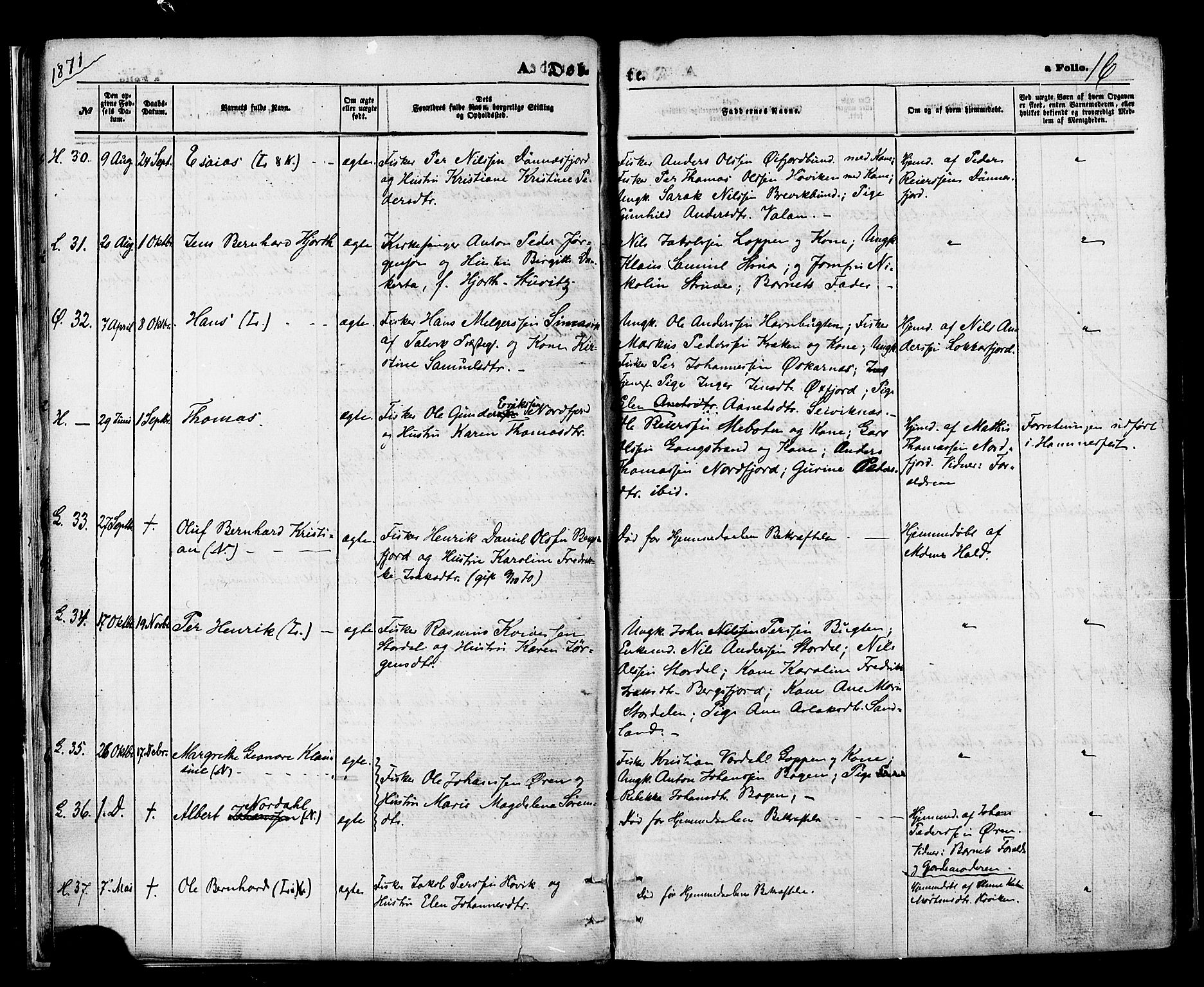Loppa sokneprestkontor, SATØ/S-1339/H/Ha/L0005kirke: Parish register (official) no. 5, 1869-1878, p. 16