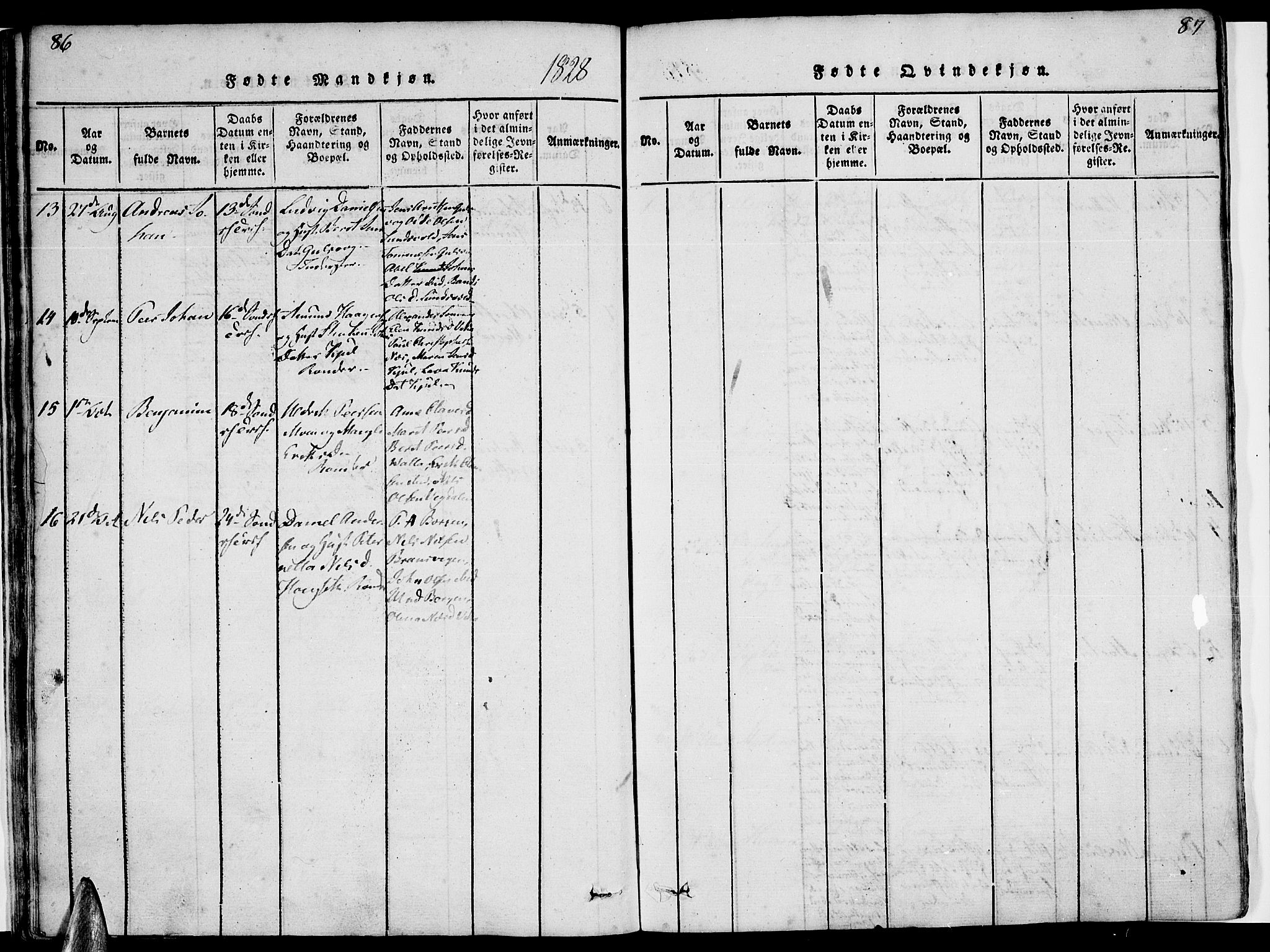 Ministerialprotokoller, klokkerbøker og fødselsregistre - Nordland, SAT/A-1459/816/L0239: Parish register (official) no. 816A05, 1820-1845, p. 86-87