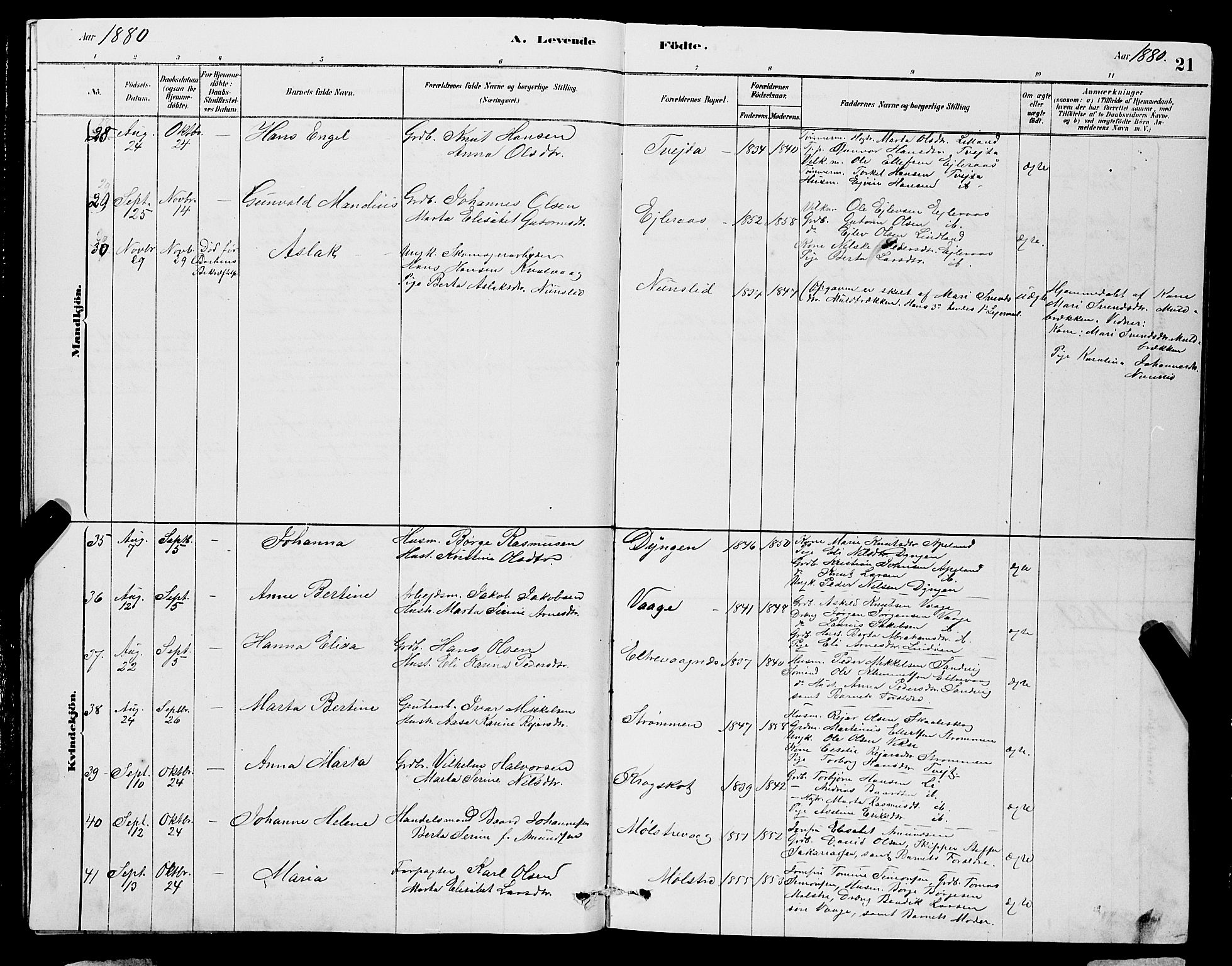 Sveio Sokneprestembete, AV/SAB-A-78501/H/Hab: Parish register (copy) no. A 3, 1878-1896, p. 21