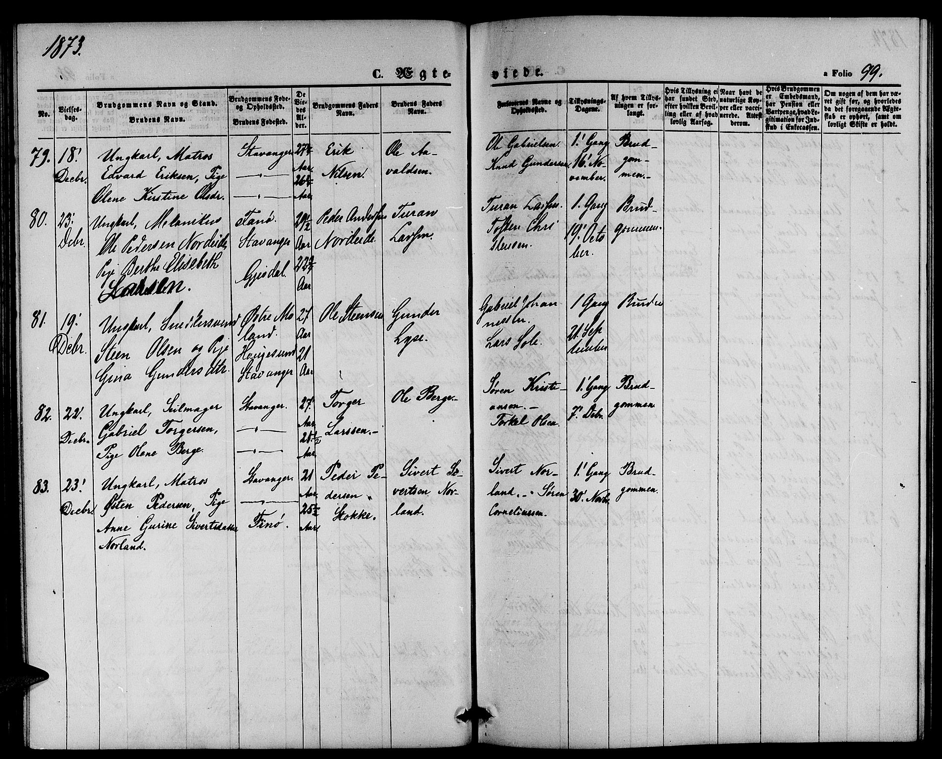 St. Petri sokneprestkontor, AV/SAST-A-101813/001/30/30BB/L0002: Parish register (copy) no. B 2, 1865-1885, p. 99