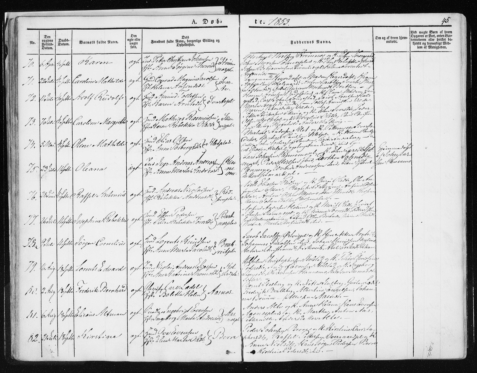 Ministerialprotokoller, klokkerbøker og fødselsregistre - Nord-Trøndelag, AV/SAT-A-1458/741/L0393: Parish register (official) no. 741A07, 1849-1863, p. 45