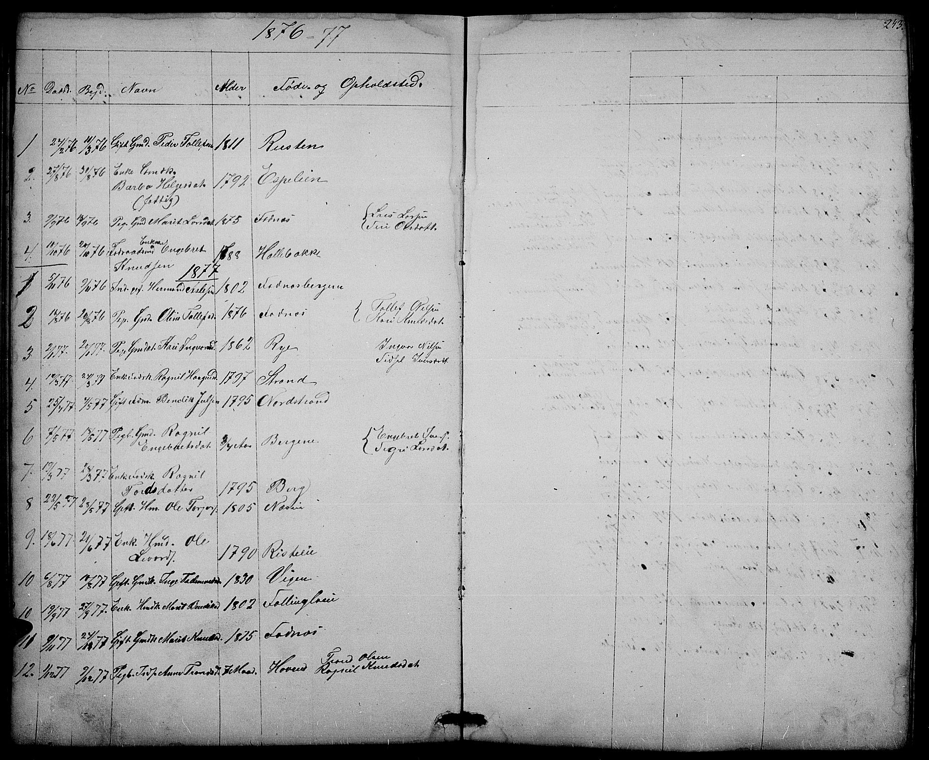 Nord-Aurdal prestekontor, SAH/PREST-132/H/Ha/Hab/L0003: Parish register (copy) no. 3, 1842-1882, p. 243