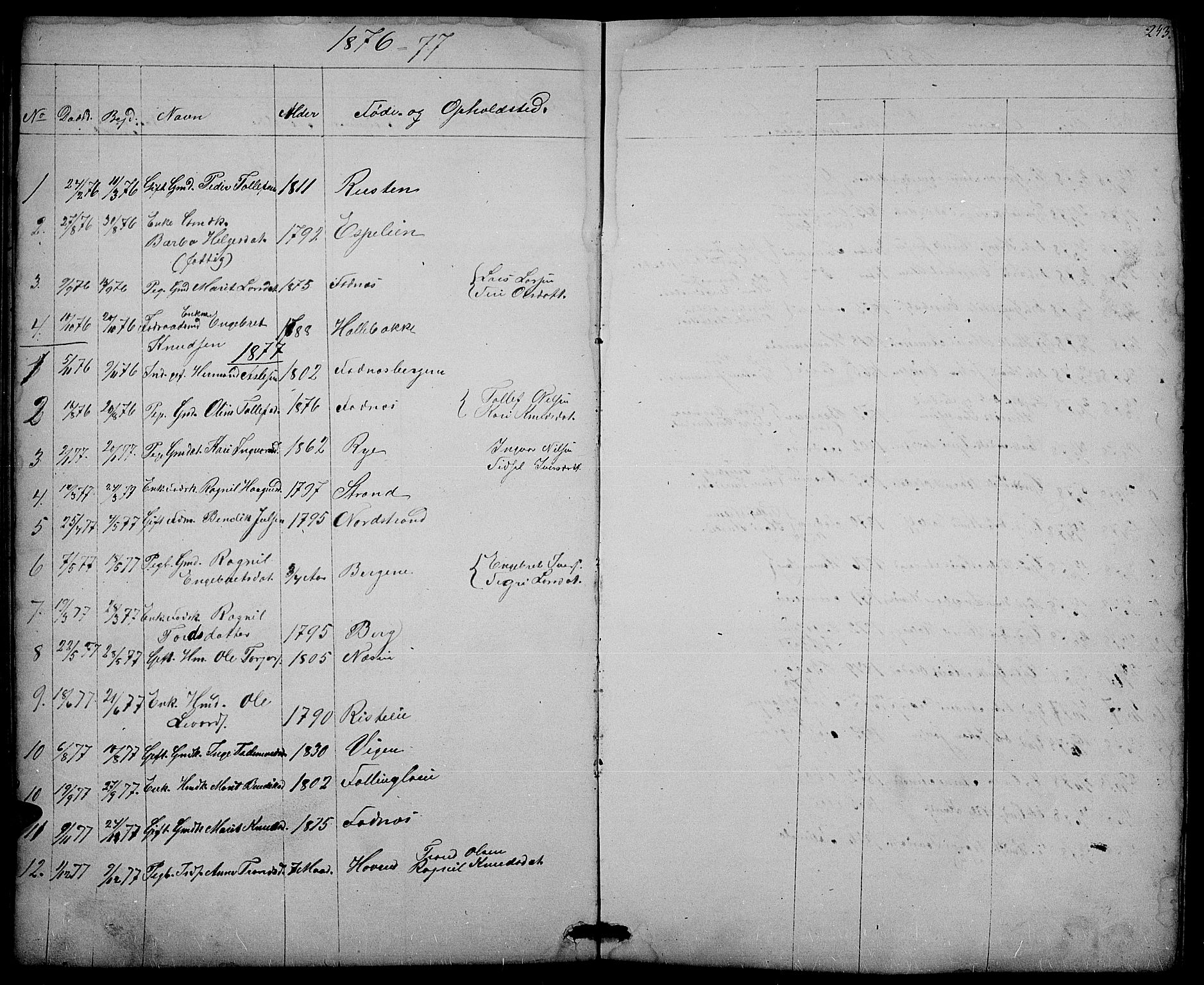 Nord-Aurdal prestekontor, AV/SAH-PREST-132/H/Ha/Hab/L0003: Parish register (copy) no. 3, 1842-1882, p. 243