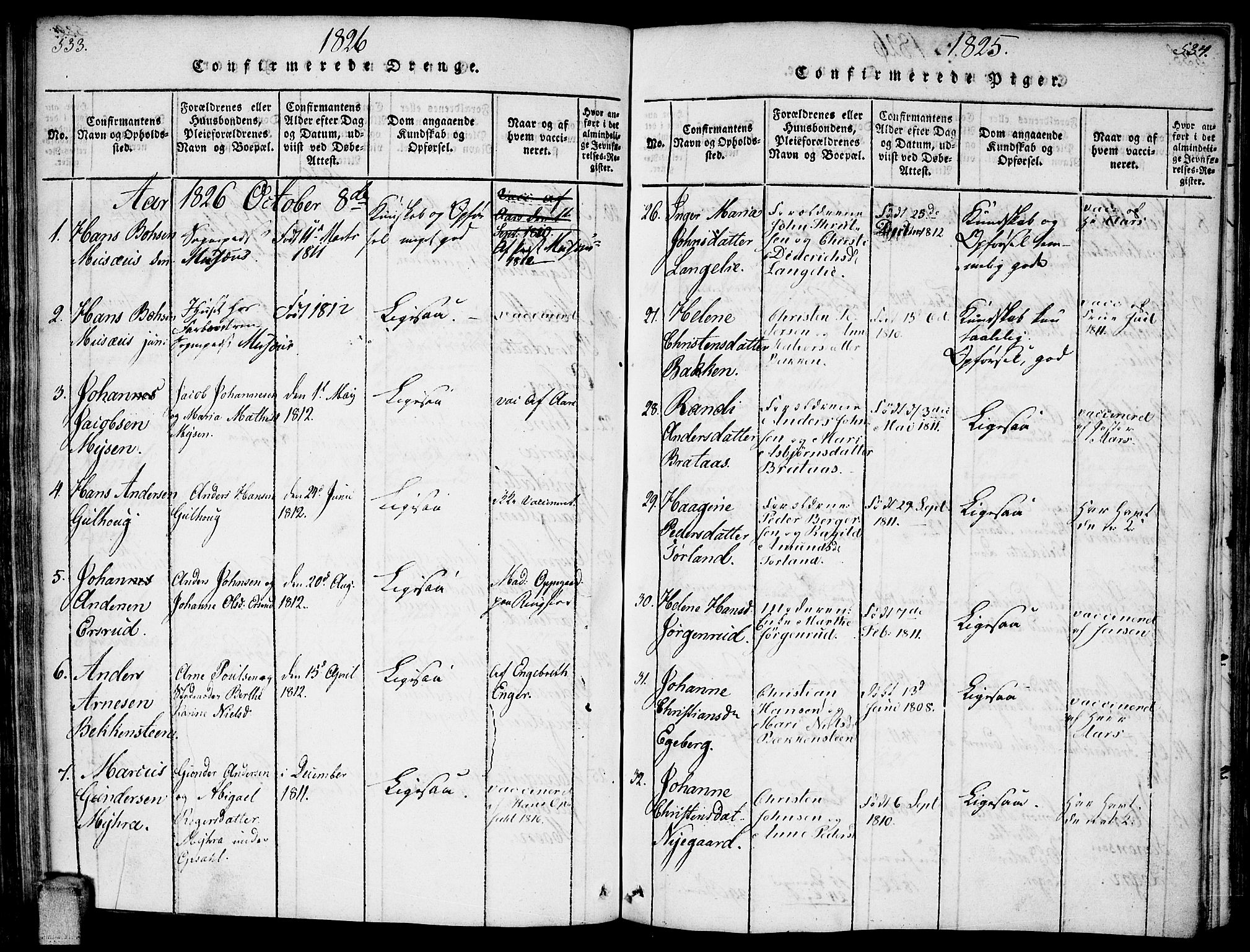 Enebakk prestekontor Kirkebøker, AV/SAO-A-10171c/F/Fa/L0006: Parish register (official) no. I 6, 1815-1832, p. 533-534