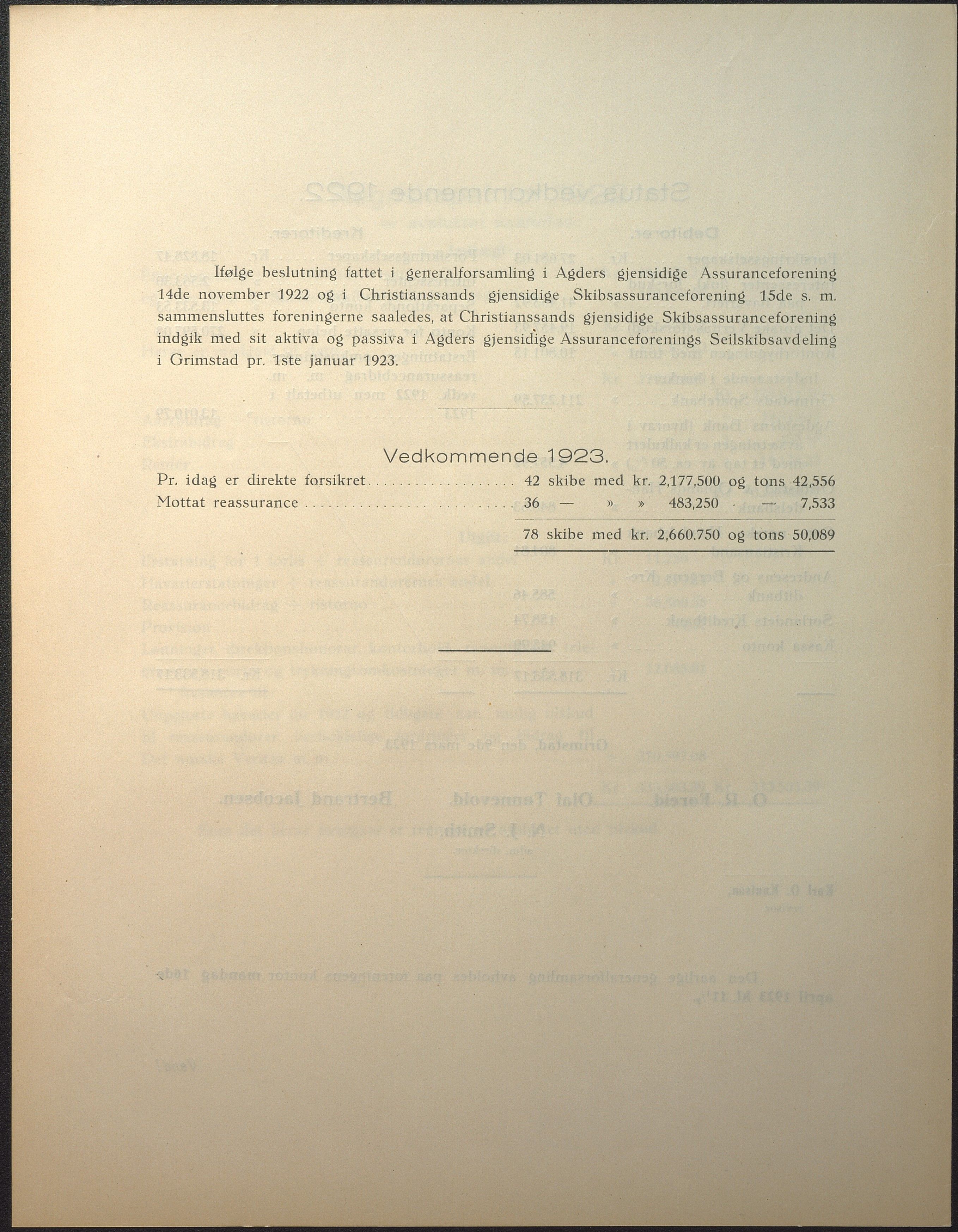 Agders Gjensidige Assuranceforening, AAKS/PA-1718/05/L0004: Regnskap, seilavdeling, pakkesak. Og regnskap jernavdeling, 1911-1924