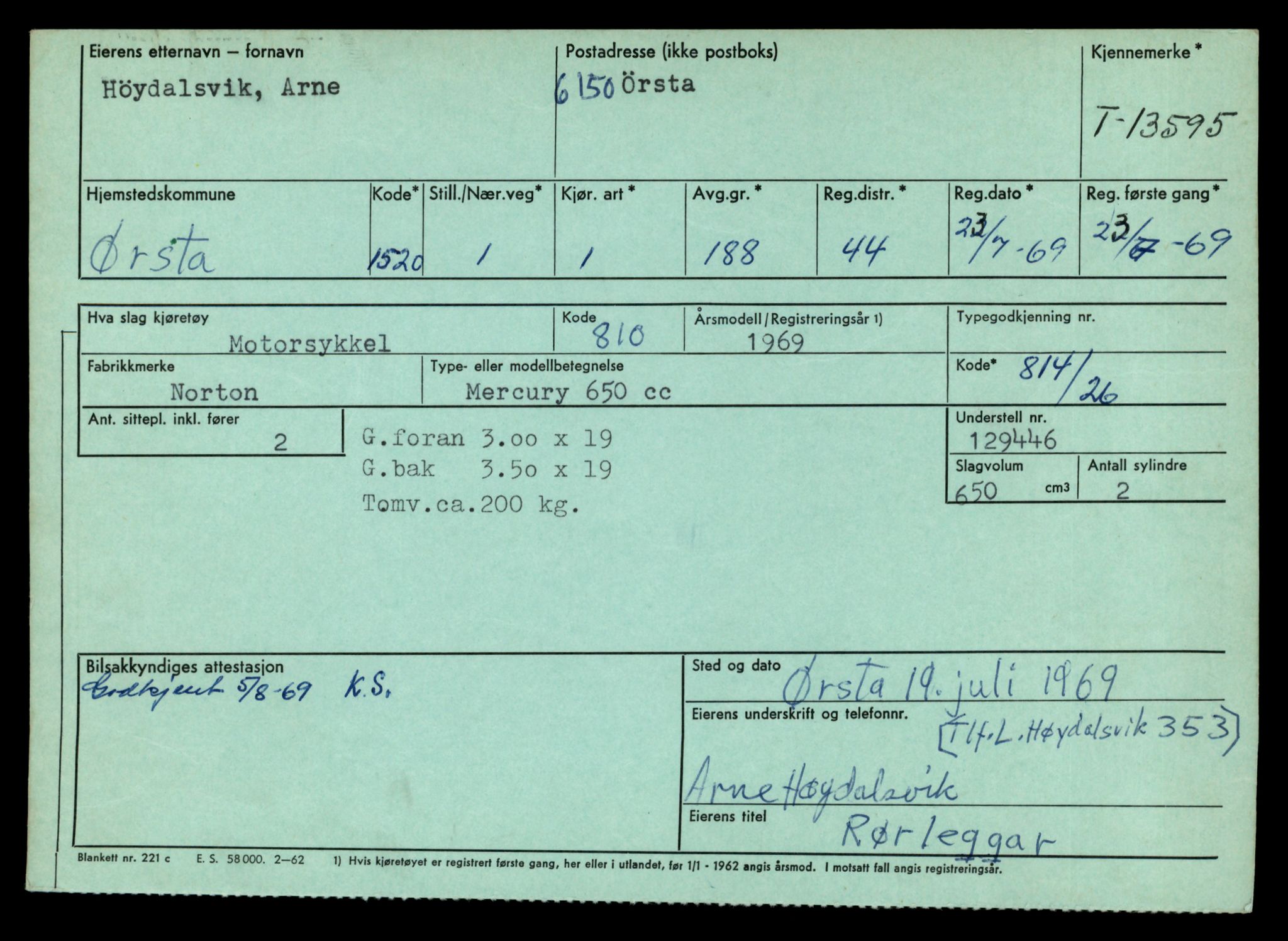 Møre og Romsdal vegkontor - Ålesund trafikkstasjon, AV/SAT-A-4099/F/Fe/L0040: Registreringskort for kjøretøy T 13531 - T 13709, 1927-1998, p. 2073