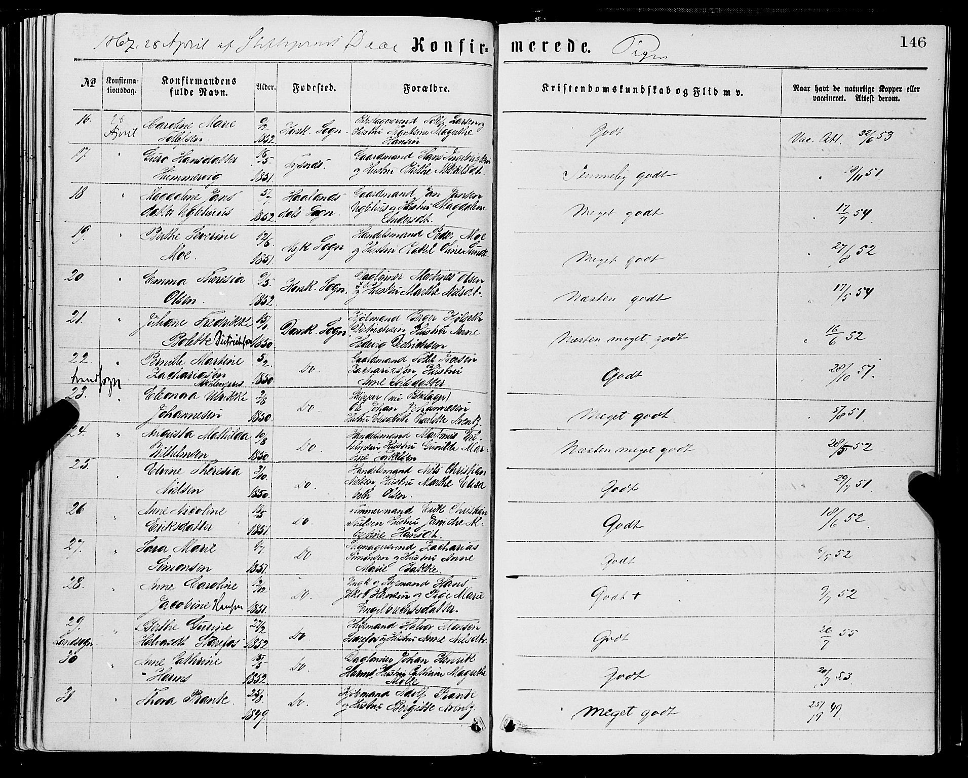 Domkirken sokneprestembete, AV/SAB-A-74801/H/Haa/L0029: Parish register (official) no. C 4, 1864-1879, p. 146